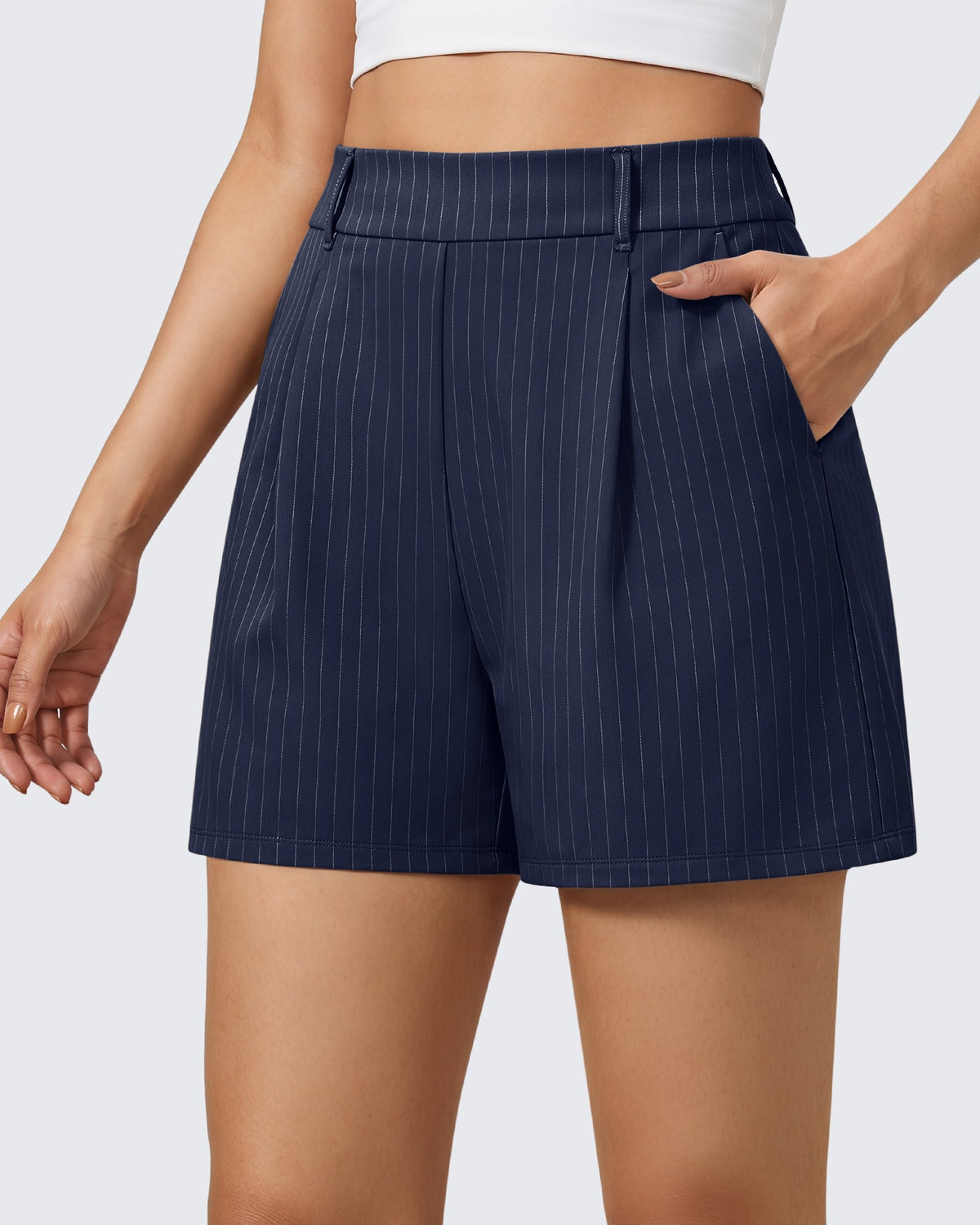 G4Free ShiftReady 5" High Waisted Pleated Trouser Shorts with Pockets