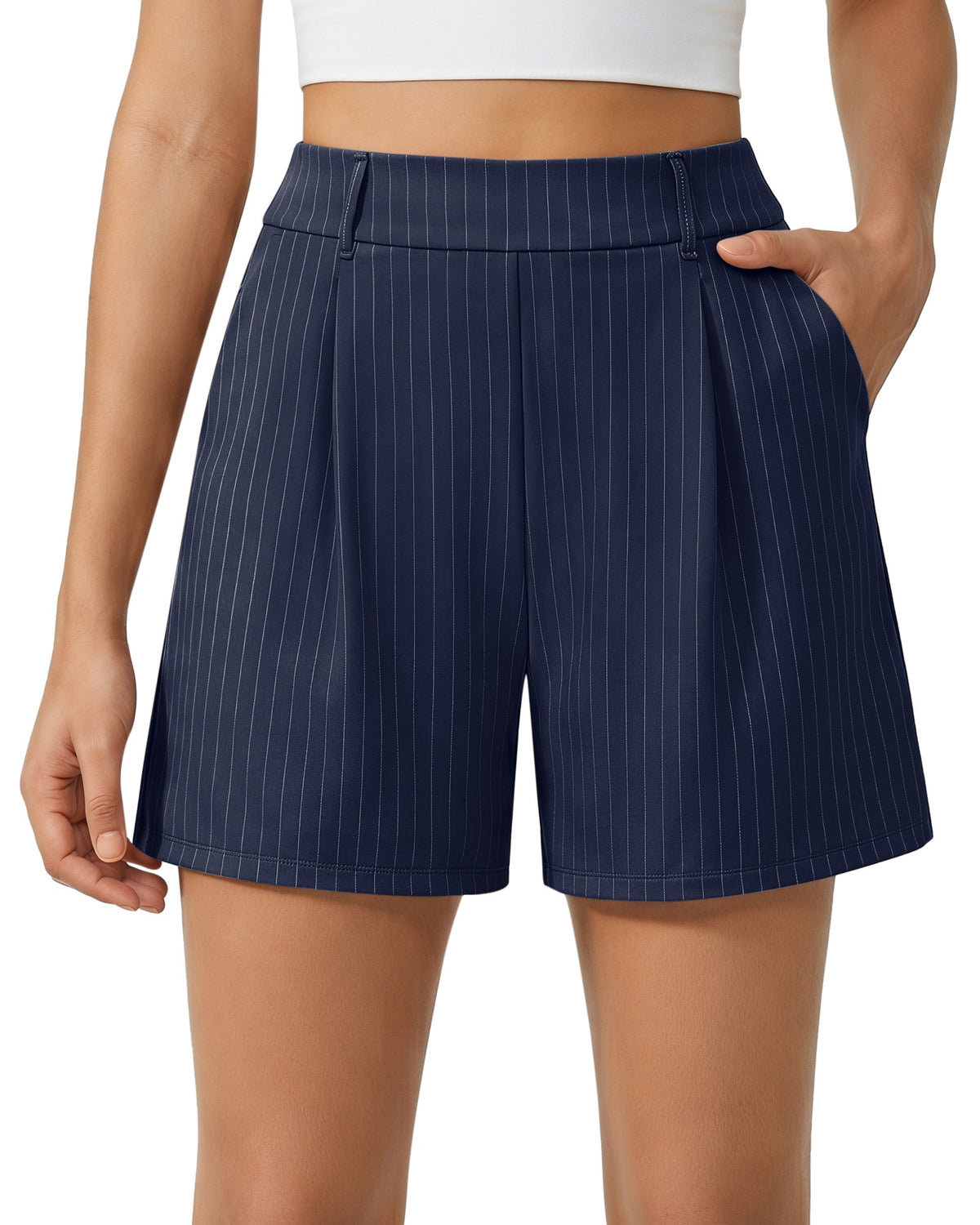 G4Free ShiftReady 5" High Waisted Pleated Trouser Shorts with Pockets