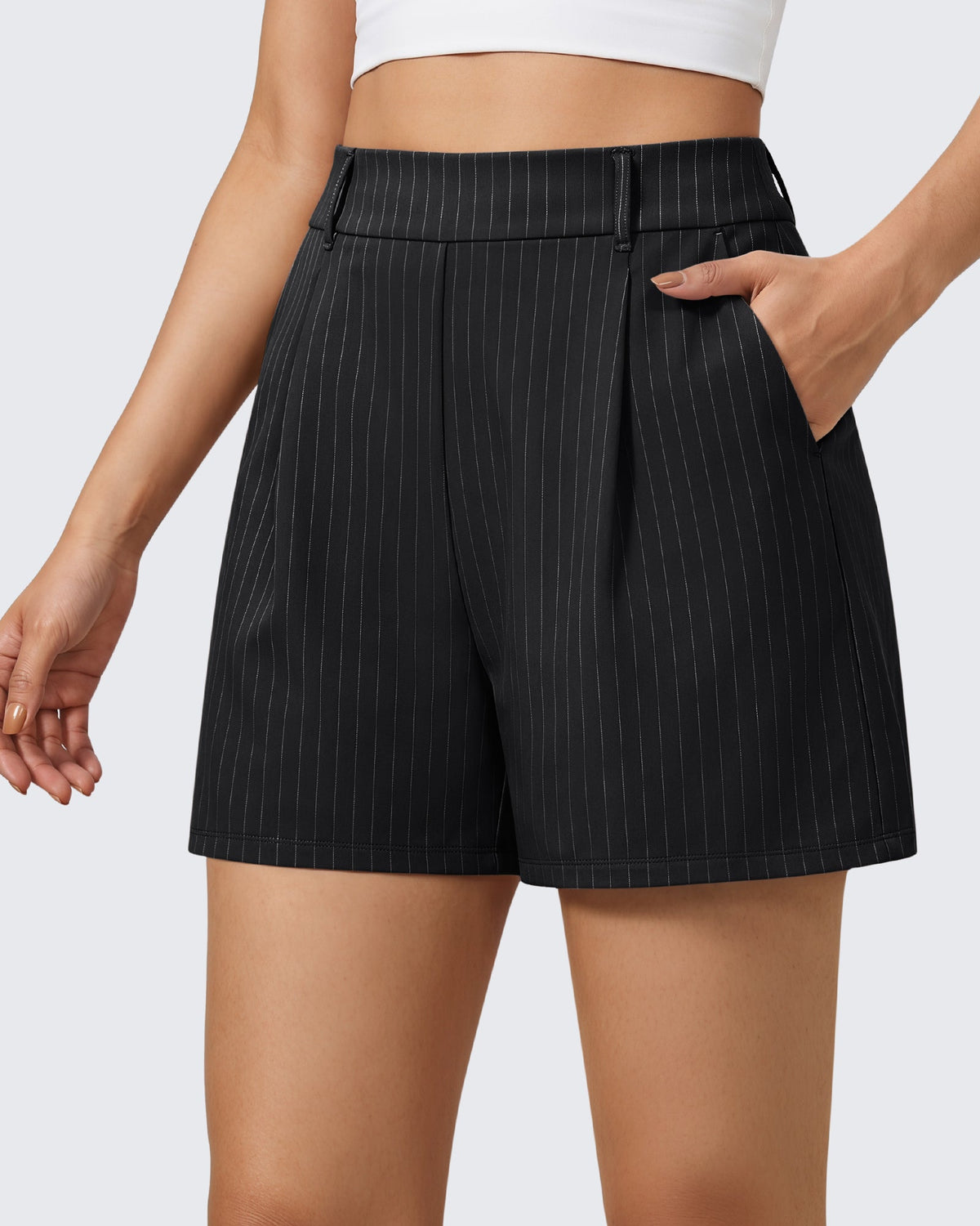 G4Free ShiftReady 5" High Waisted Pleated Trouser Shorts with Pockets