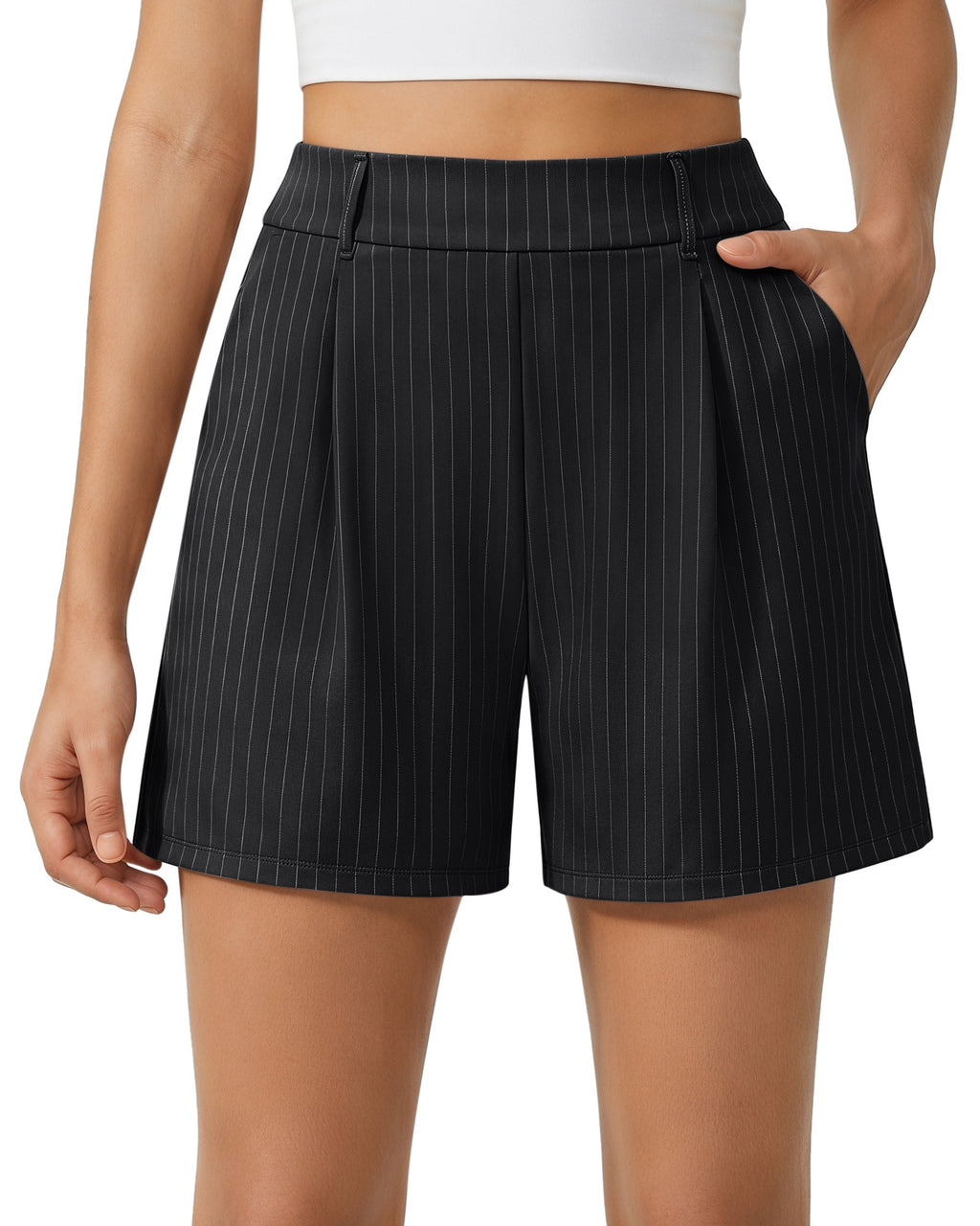 G4Free ShiftReady 5" High Waisted Pleated Trouser Shorts with Pockets