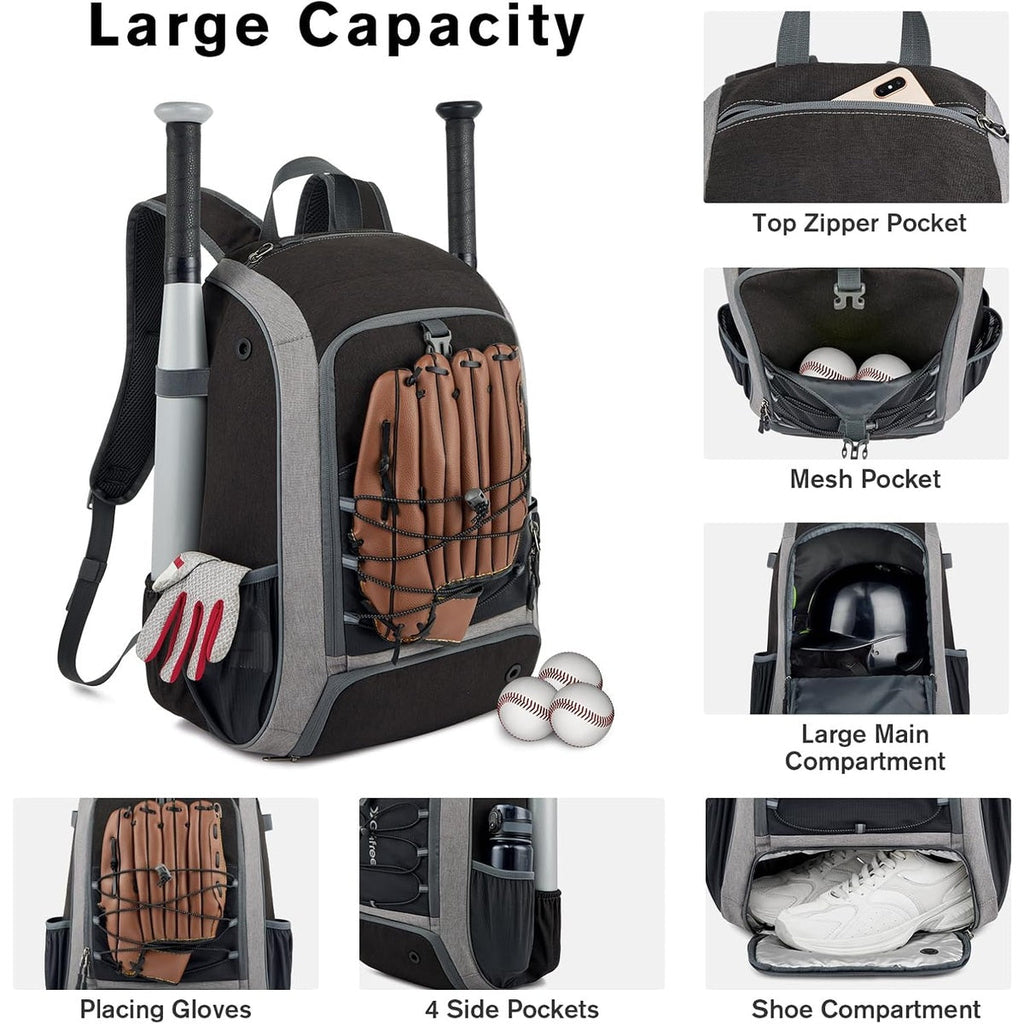 G4Free Shoe Compartment Baseball Large Bat Backpack with Fence Hook