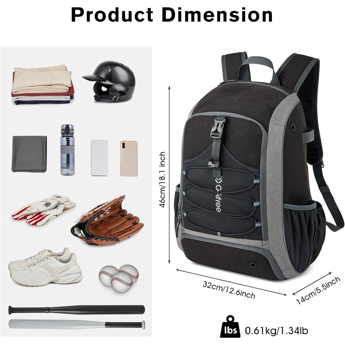 G4Free Shoe Compartment Baseball Large Bat Backpack with Fence Hook