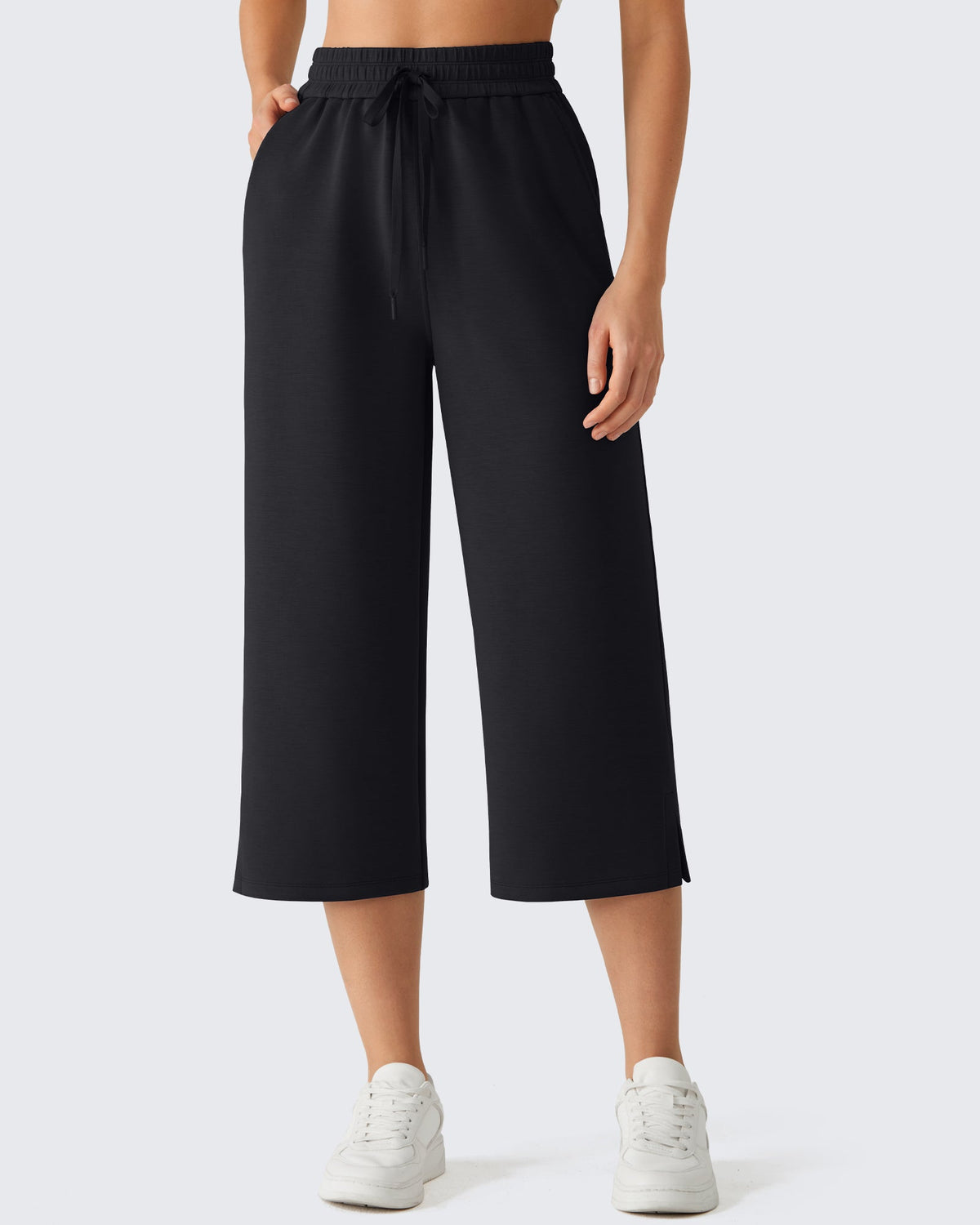 G4Free Smoofit Drawstring Wide Leg Capri Pants with Pockets