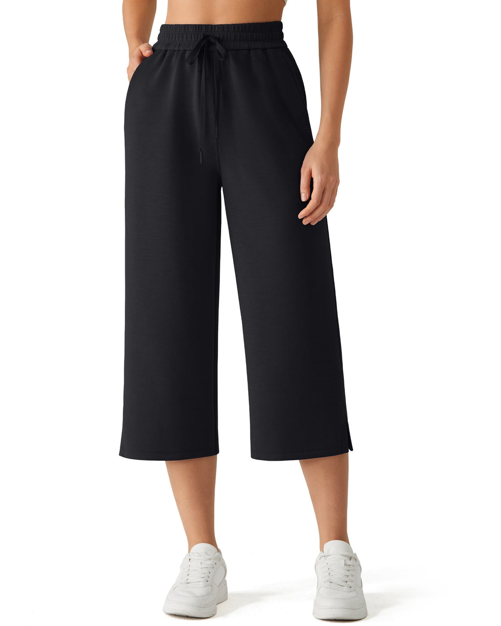 G4Free Smoofit Drawstring Wide Leg Capri Pants with Pockets