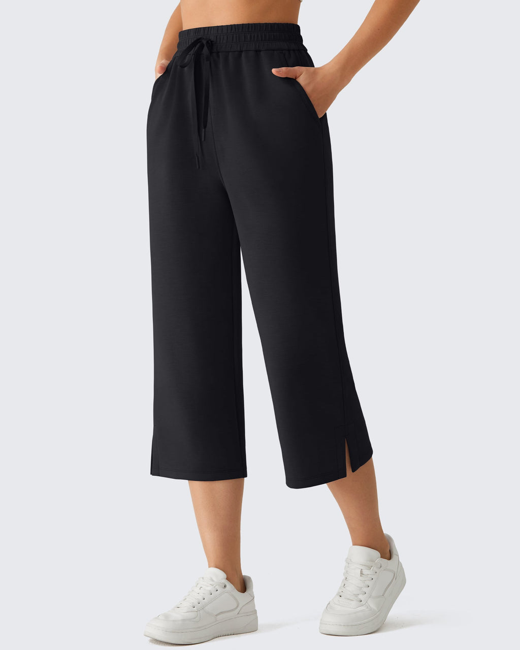 G4Free Smoofit Drawstring Wide Leg Capri Pants with Pockets