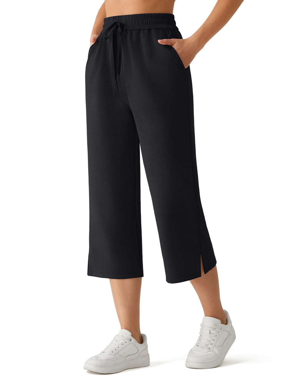 G4Free Smoofit Drawstring Wide Leg Capri Pants with Pockets