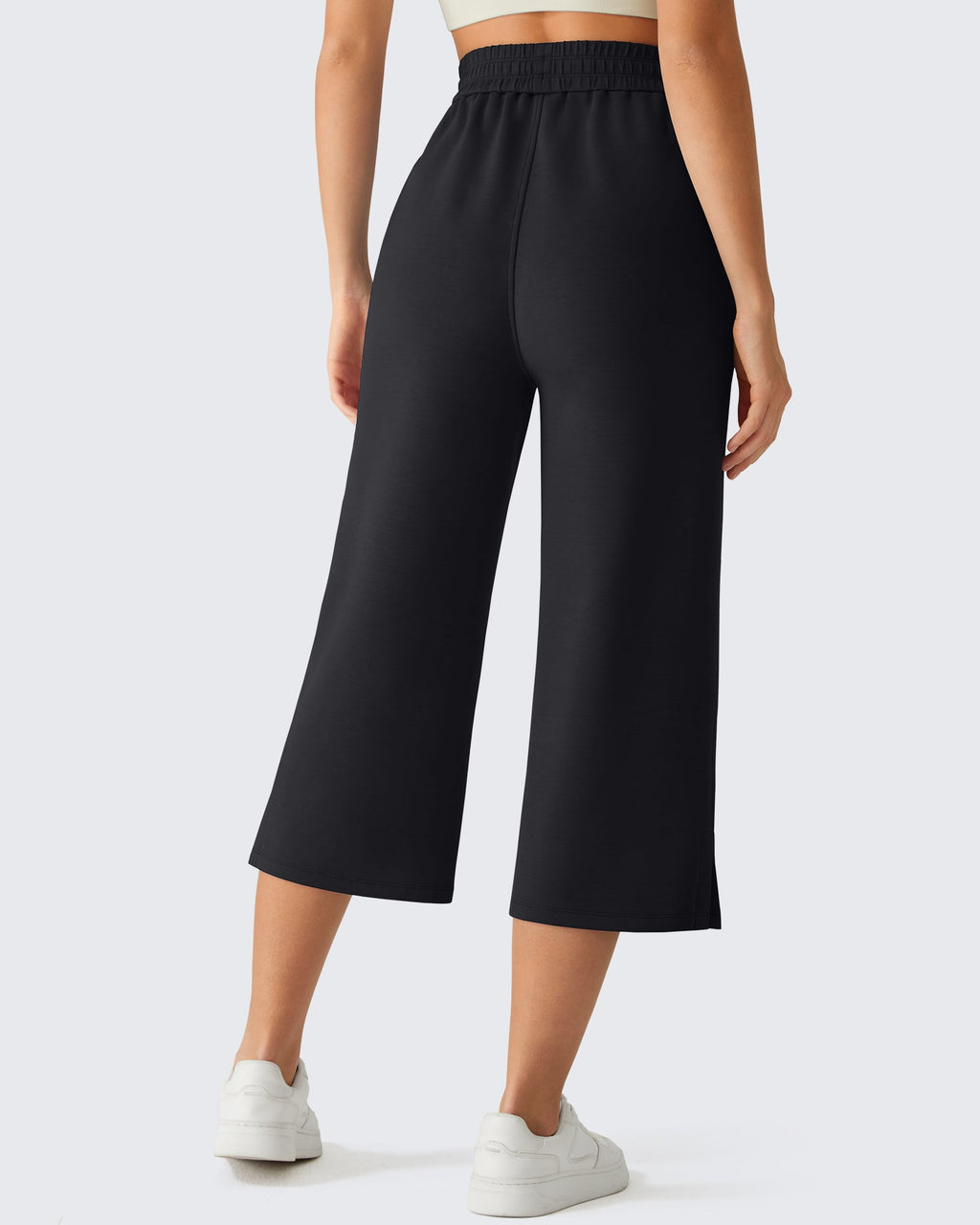 G4Free Smoofit Drawstring Wide Leg Capri Pants with Pockets