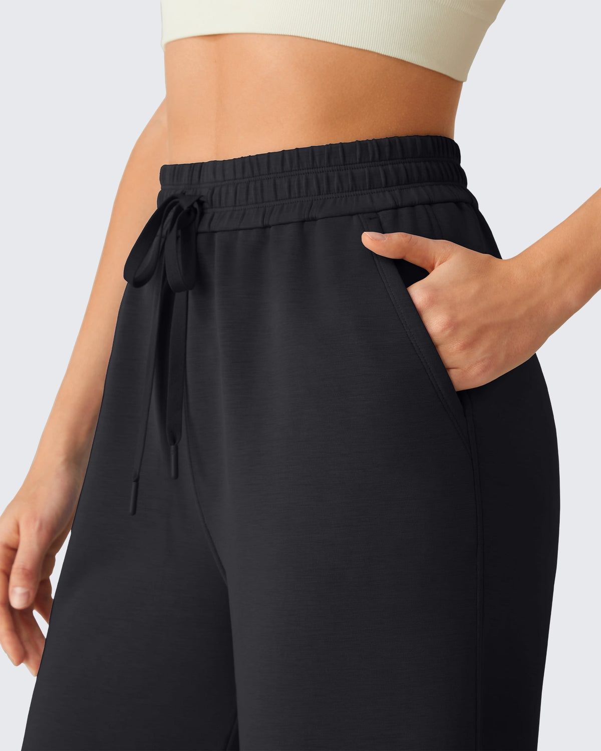 G4Free Smoofit Drawstring Wide Leg Capri Pants with Pockets