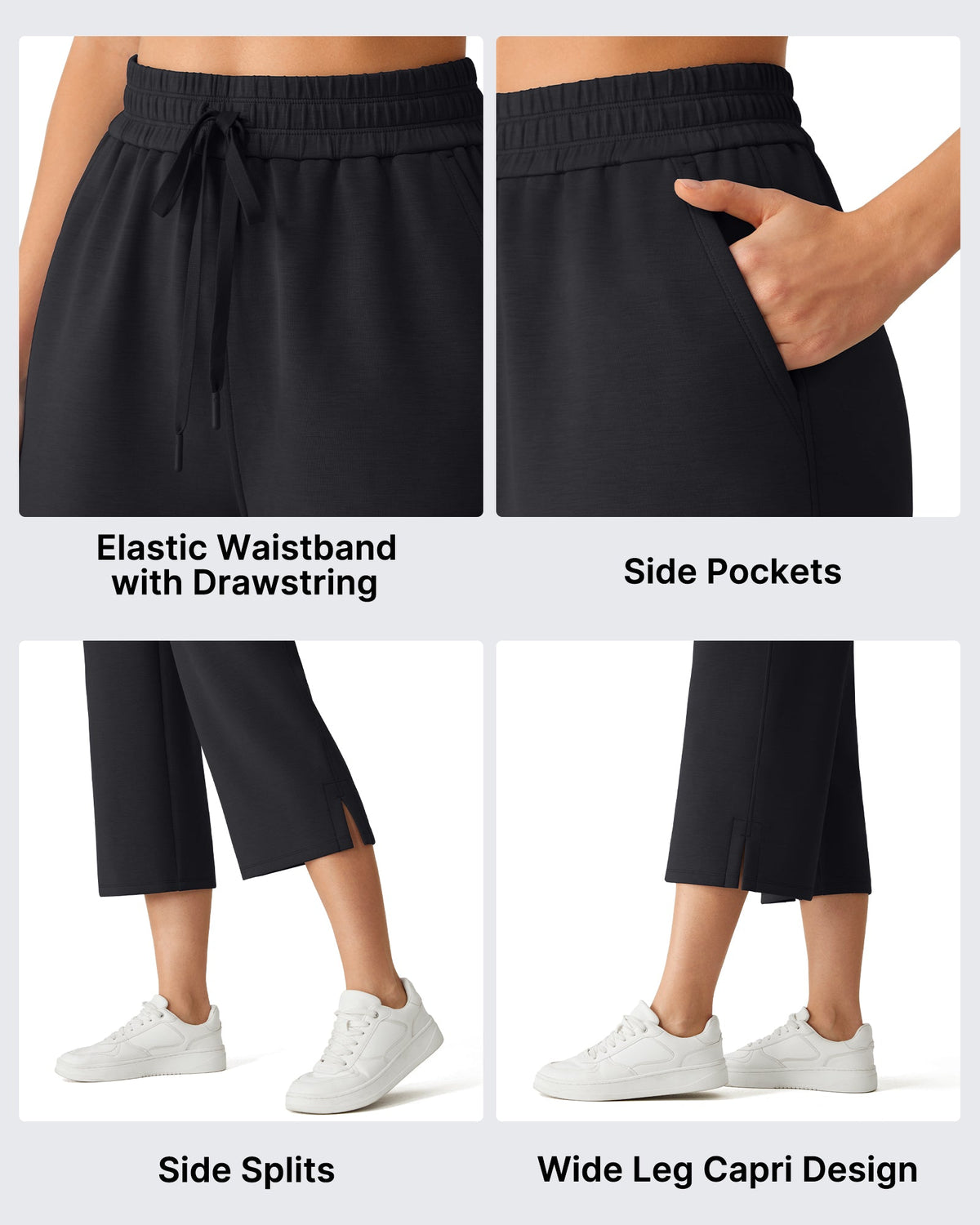 G4Free Smoofit Drawstring Wide Leg Capri Pants with Pockets
