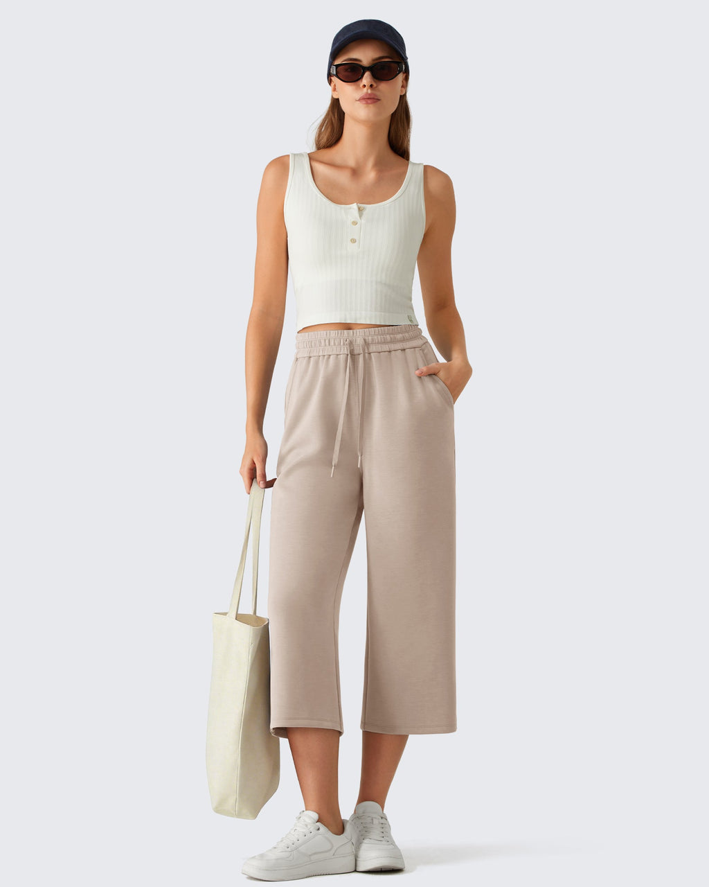 G4Free Smoofit Drawstring Wide Leg Capri Pants with Pockets