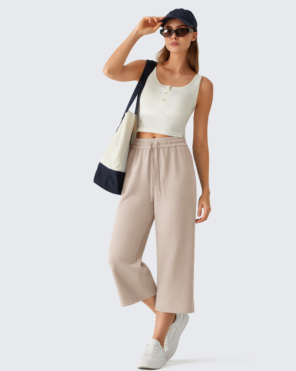 G4Free Smoofit Drawstring Wide Leg Capri Pants with Pockets