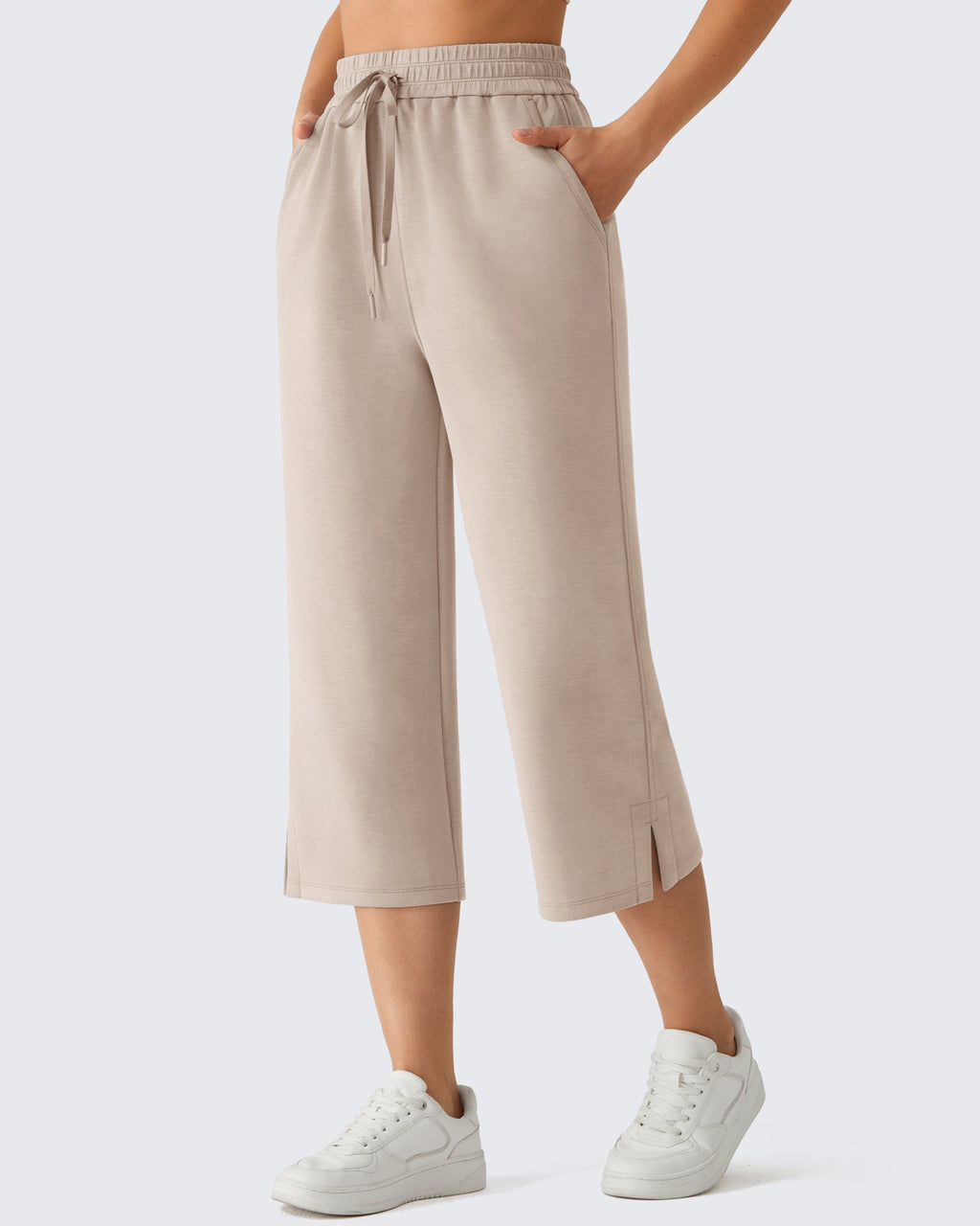 G4Free Smoofit Drawstring Wide Leg Capri Pants with Pockets