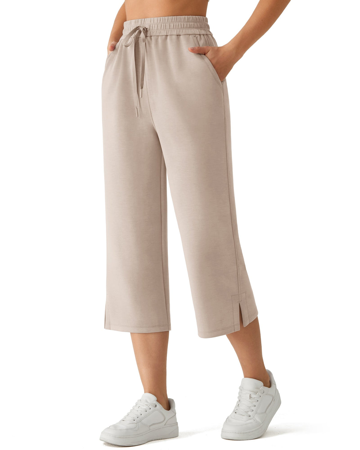 G4Free Smoofit Drawstring Wide Leg Capri Pants with Pockets