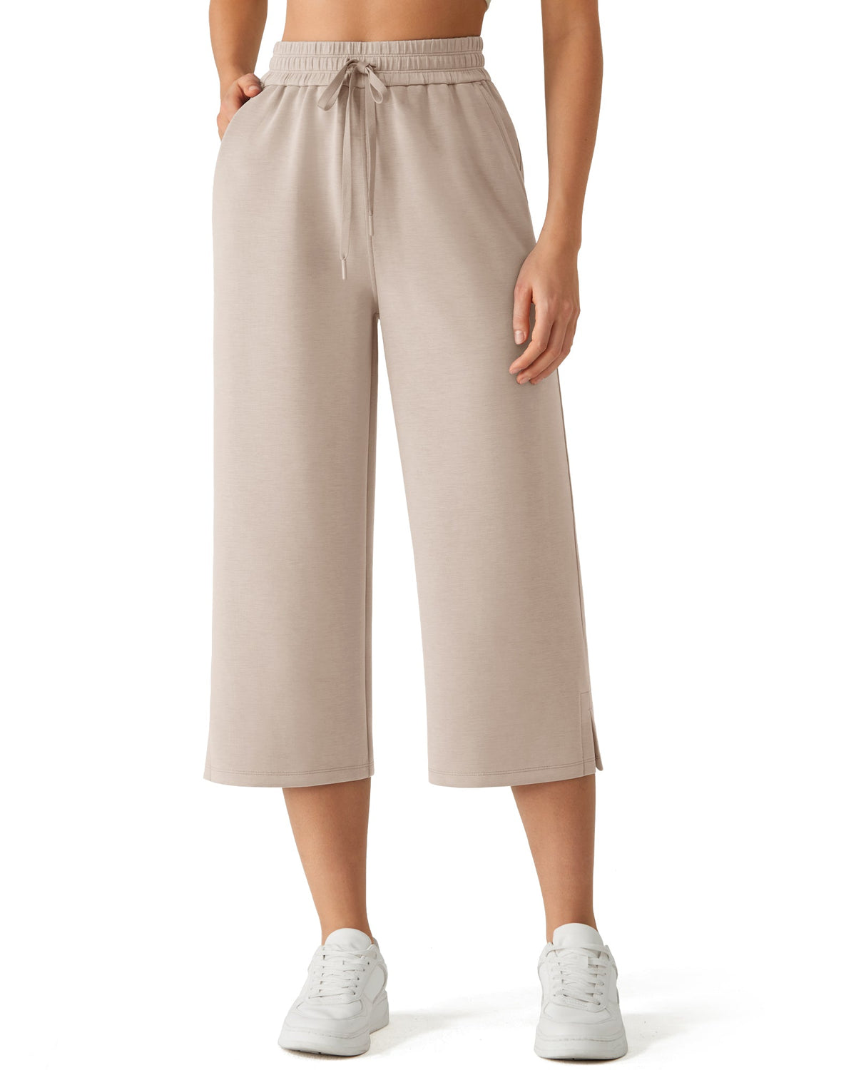 G4Free Smoofit Drawstring Wide Leg Capri Pants with Pockets