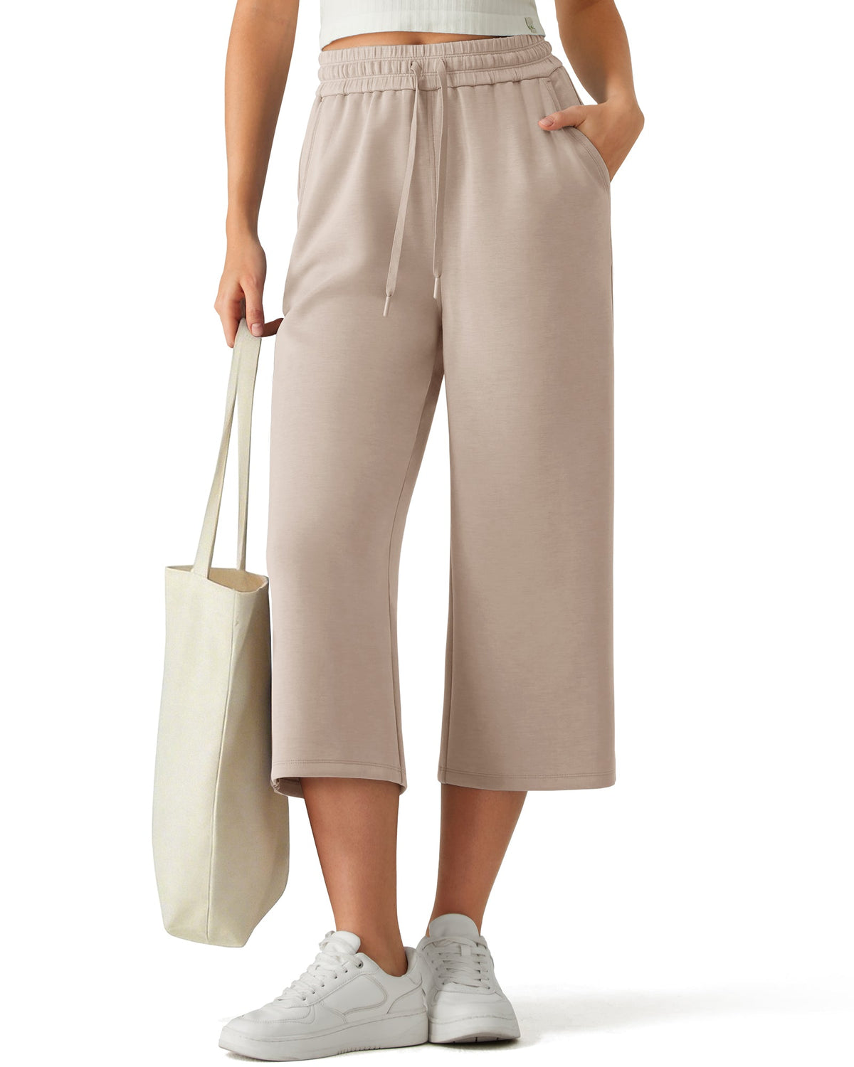 G4Free Smoofit Drawstring Wide Leg Capri Pants with Pockets