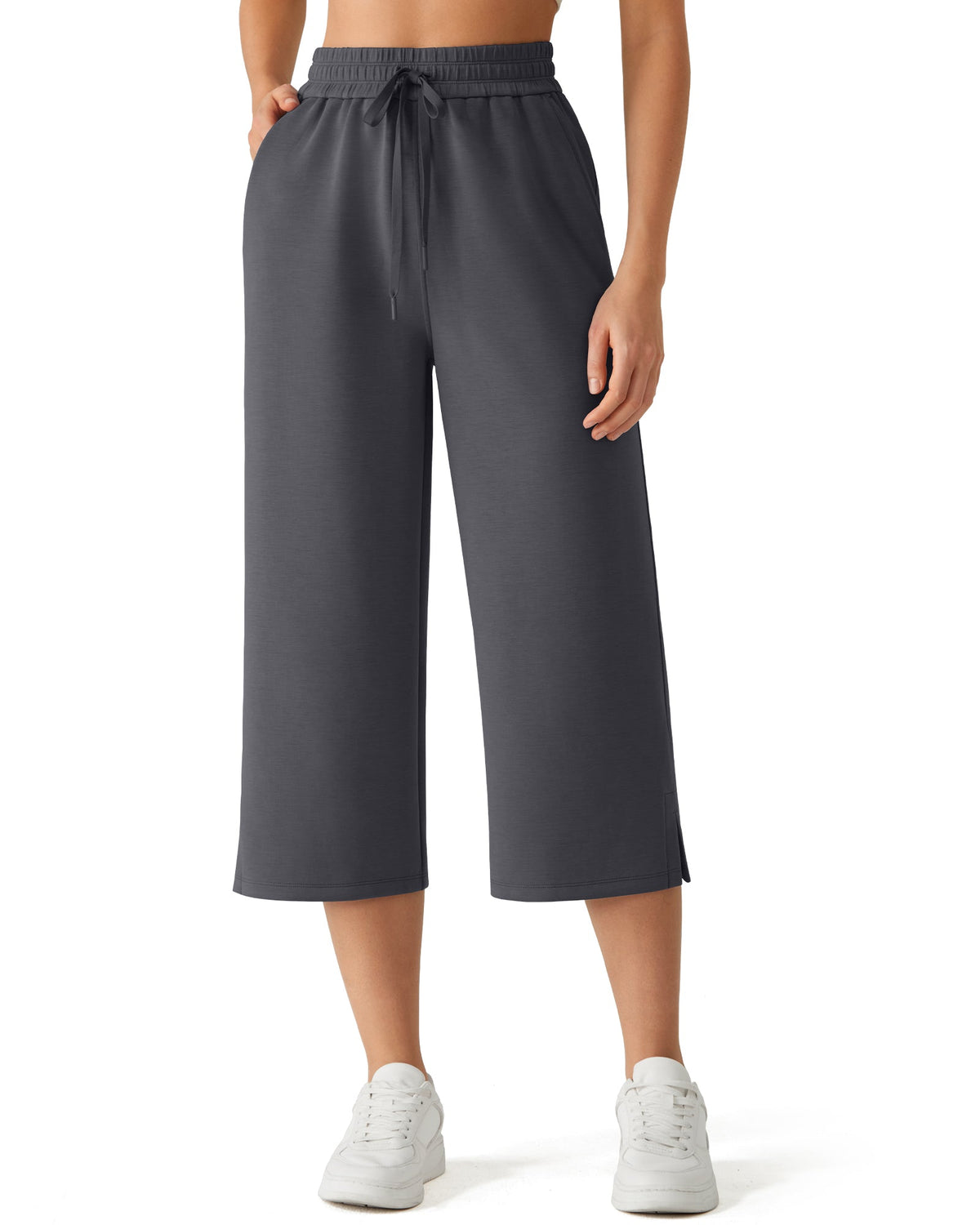 G4Free Smoofit Drawstring Wide Leg Capri Pants with Pockets