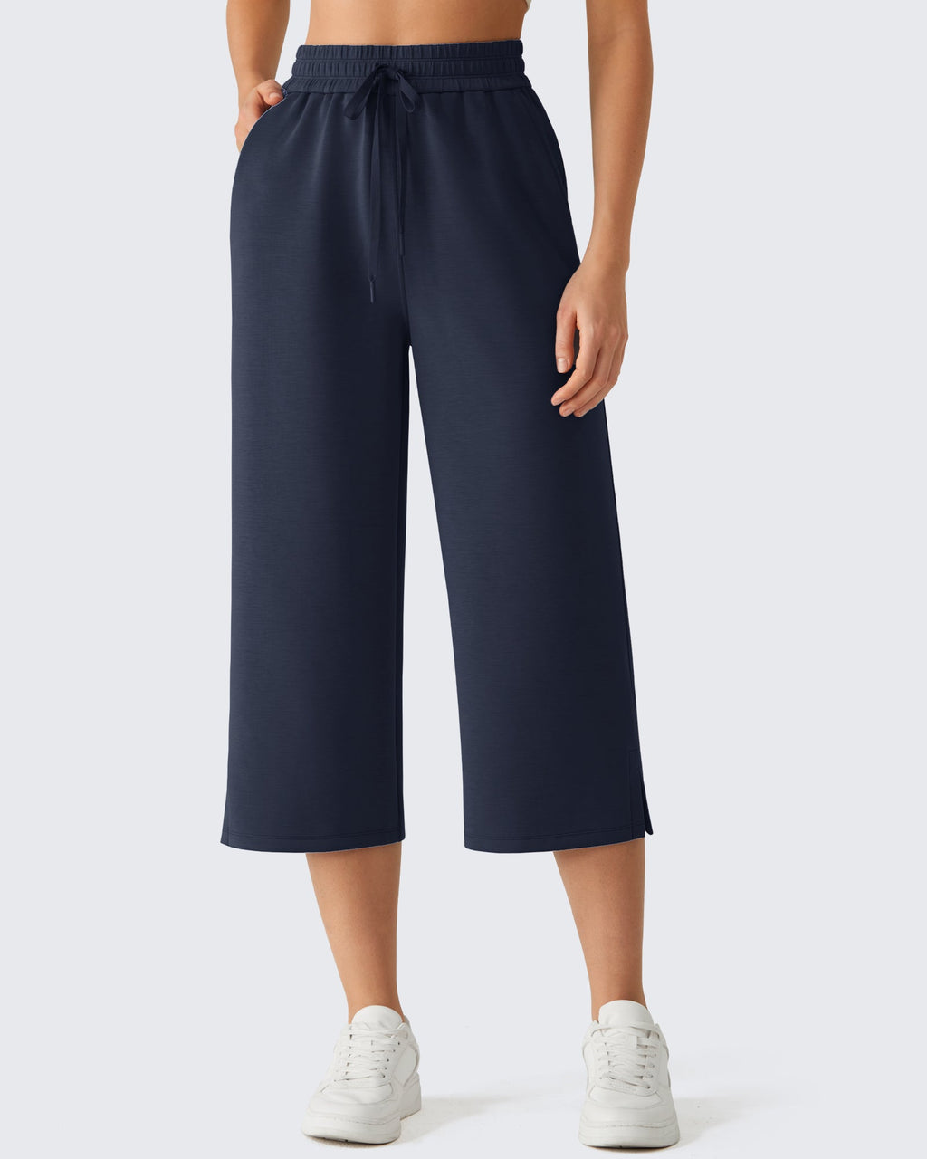 G4Free Smoofit Drawstring Wide Leg Capri Pants with Pockets