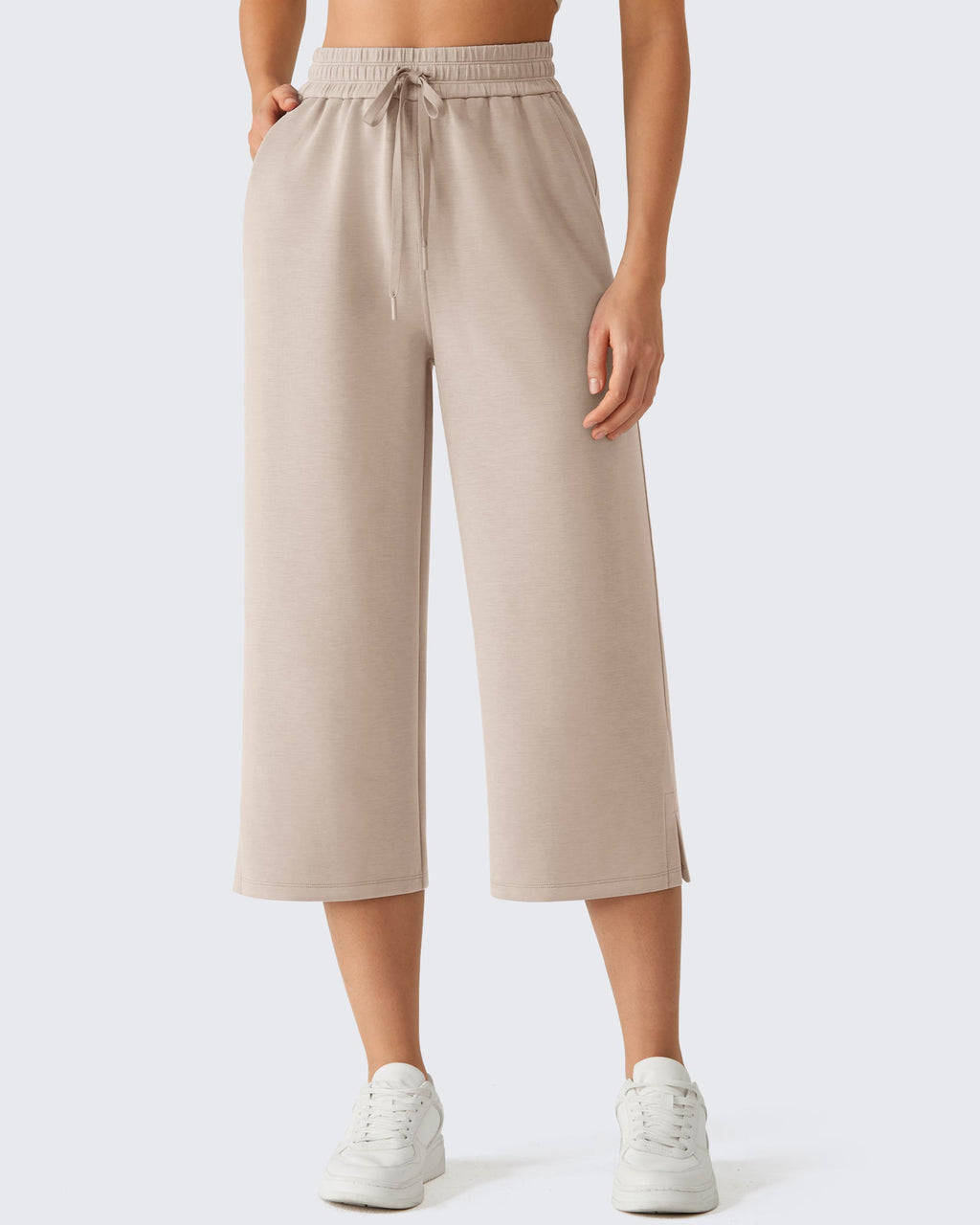 G4Free Smoofit Drawstring Wide Leg Capri Pants with Pockets