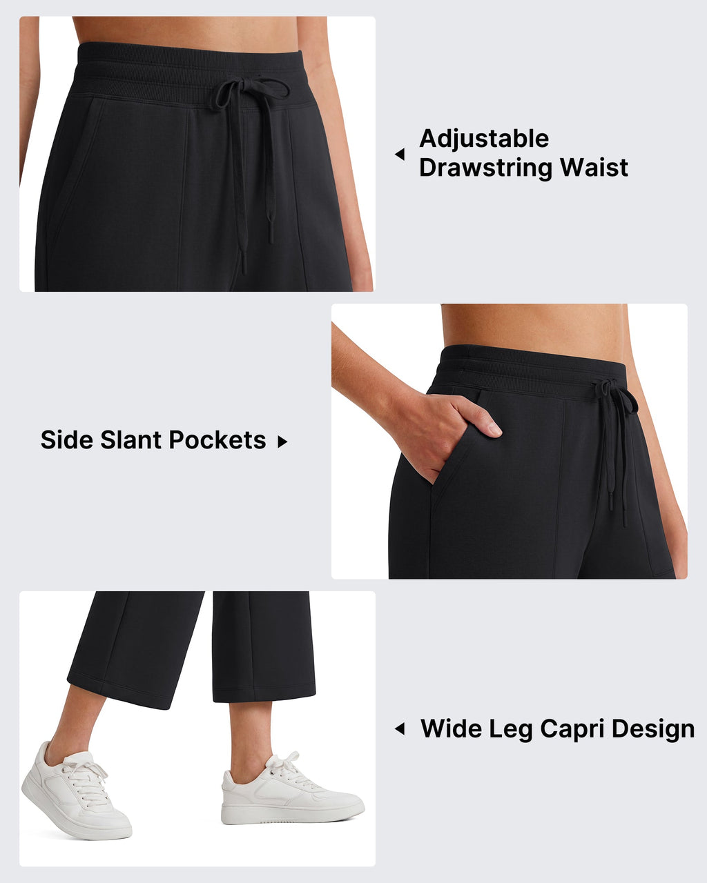 G4Free Smoofit High Waisted Drawstring Wide Leg Capris with Pockets