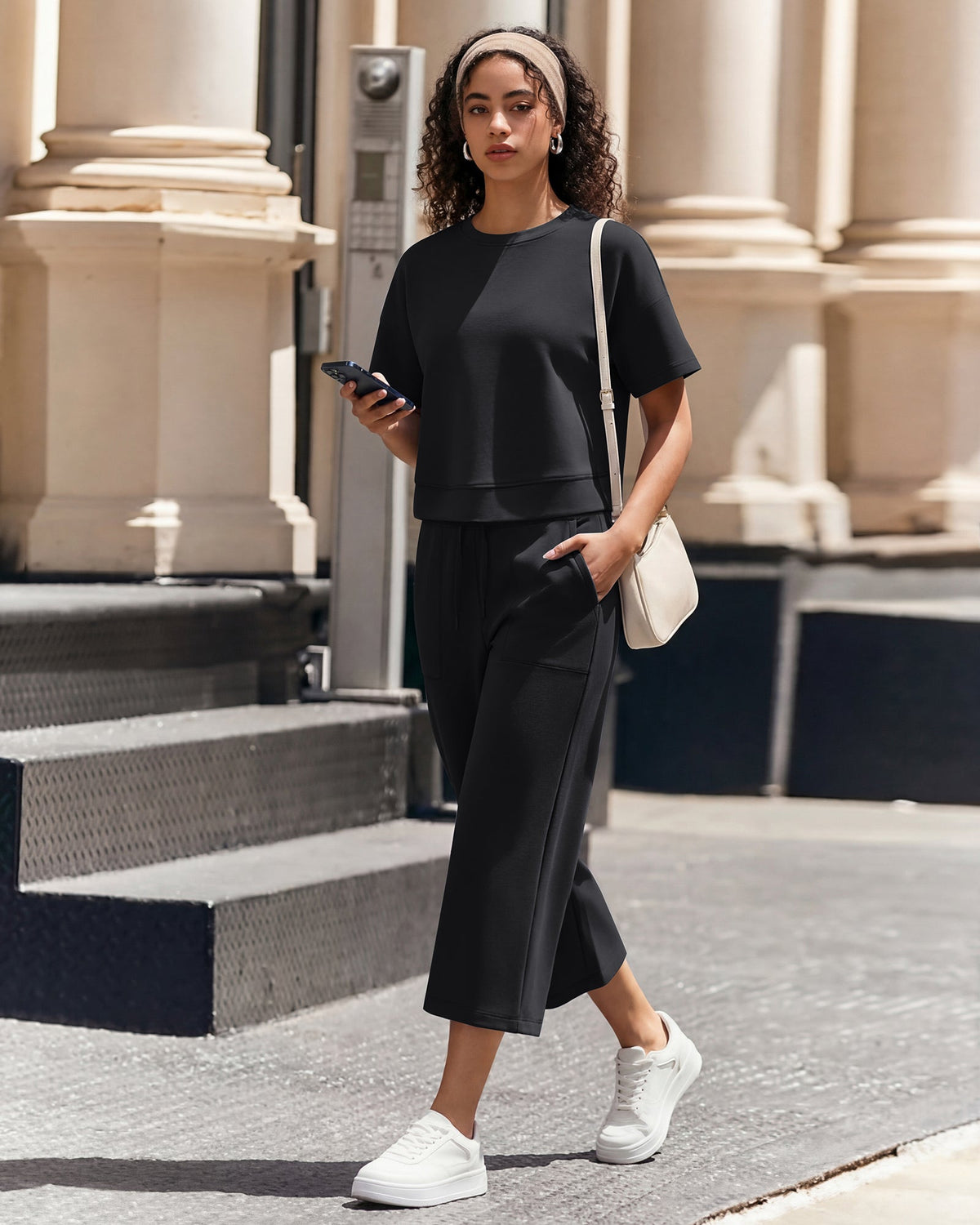 G4Free Smoofit High Waisted Drawstring Wide Leg Capris with Pockets