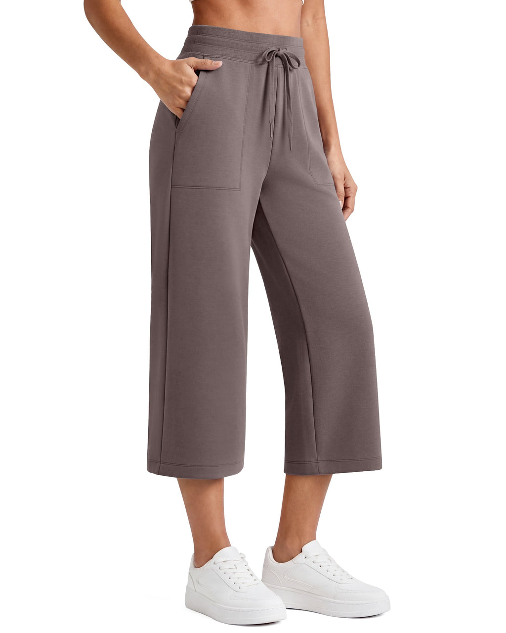 G4Free Smoofit High Waisted Drawstring Wide Leg Capris with Pockets