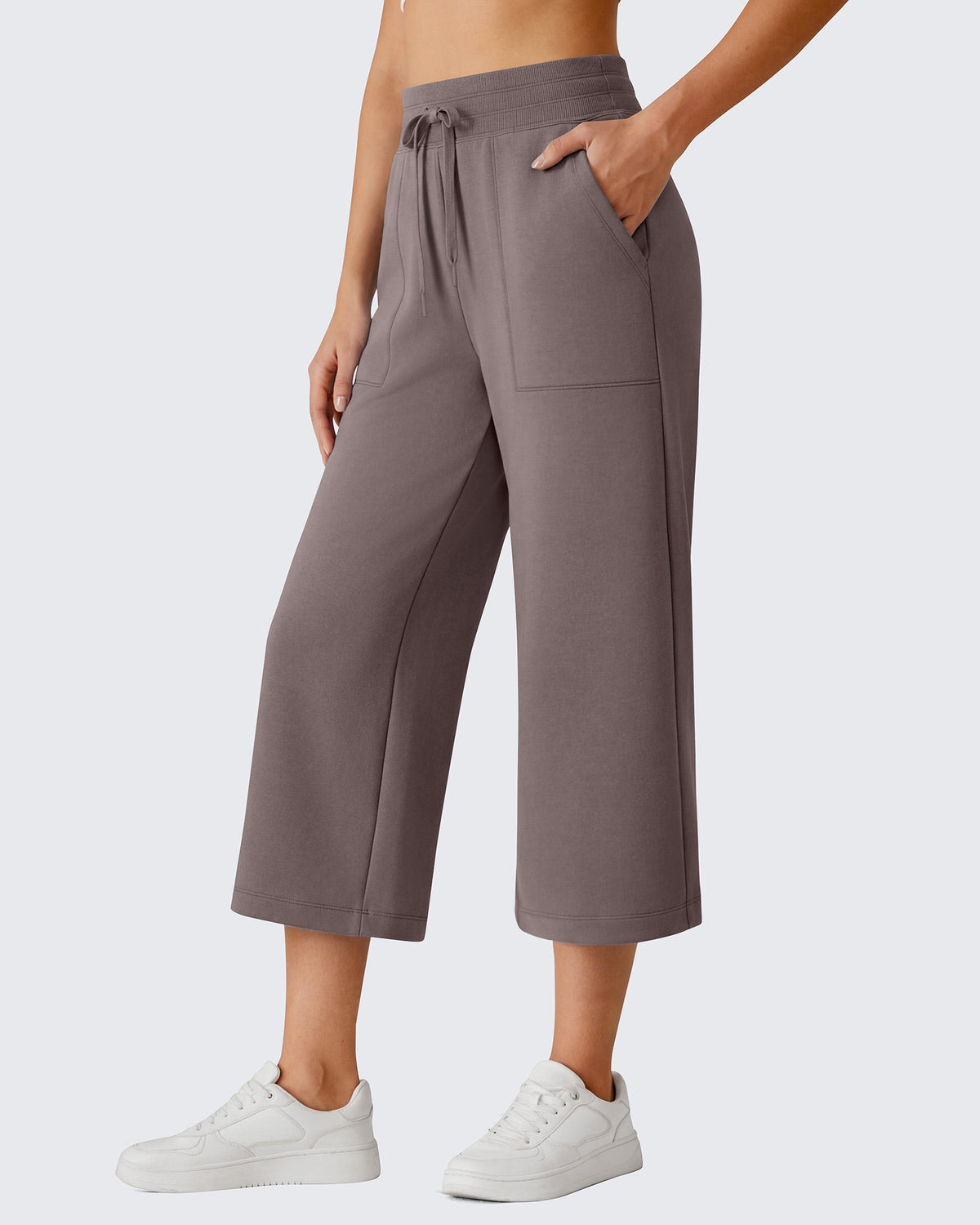 G4Free Smoofit High Waisted Drawstring Wide Leg Capris with Pockets