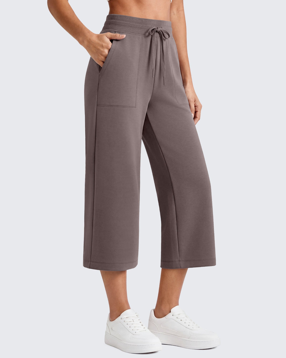 G4Free Smoofit High Waisted Drawstring Wide Leg Capris with Pockets