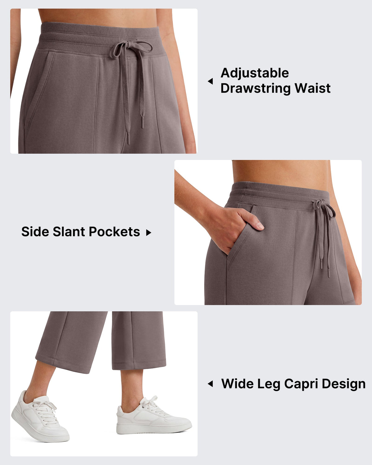 G4Free Smoofit High Waisted Drawstring Wide Leg Capris with Pockets