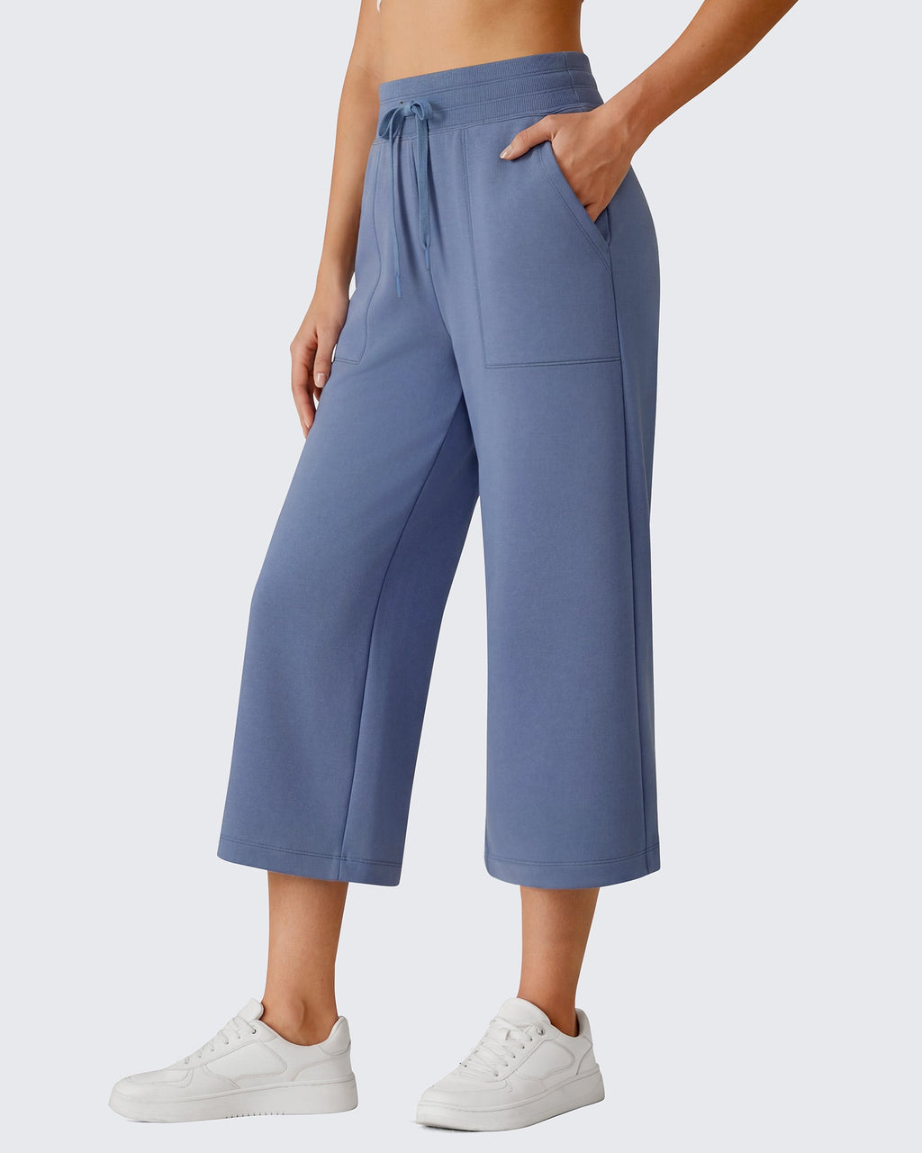 G4Free Smoofit High Waisted Drawstring Wide Leg Capris with Pockets