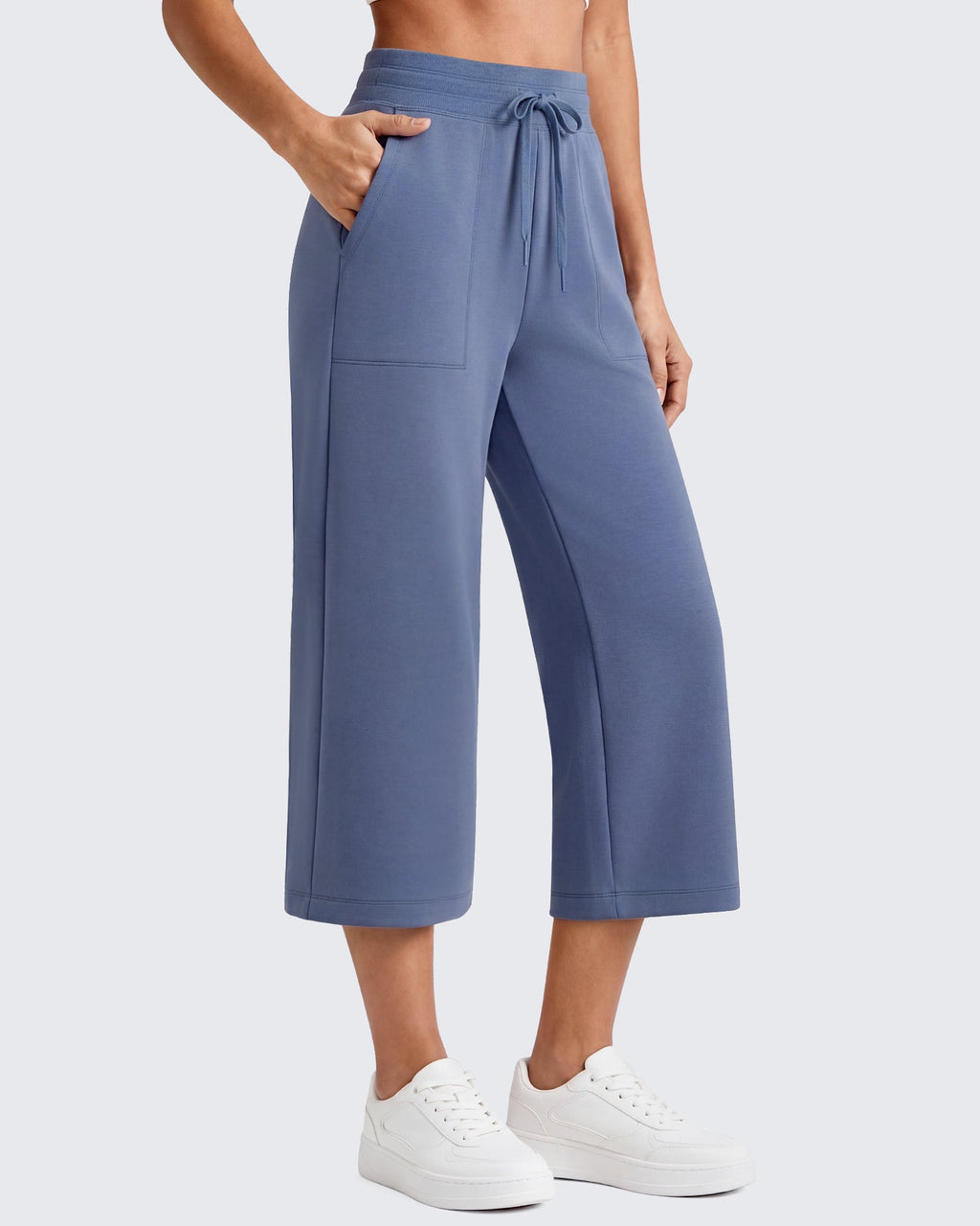 G4Free Smoofit High Waisted Drawstring Wide Leg Capris with Pockets