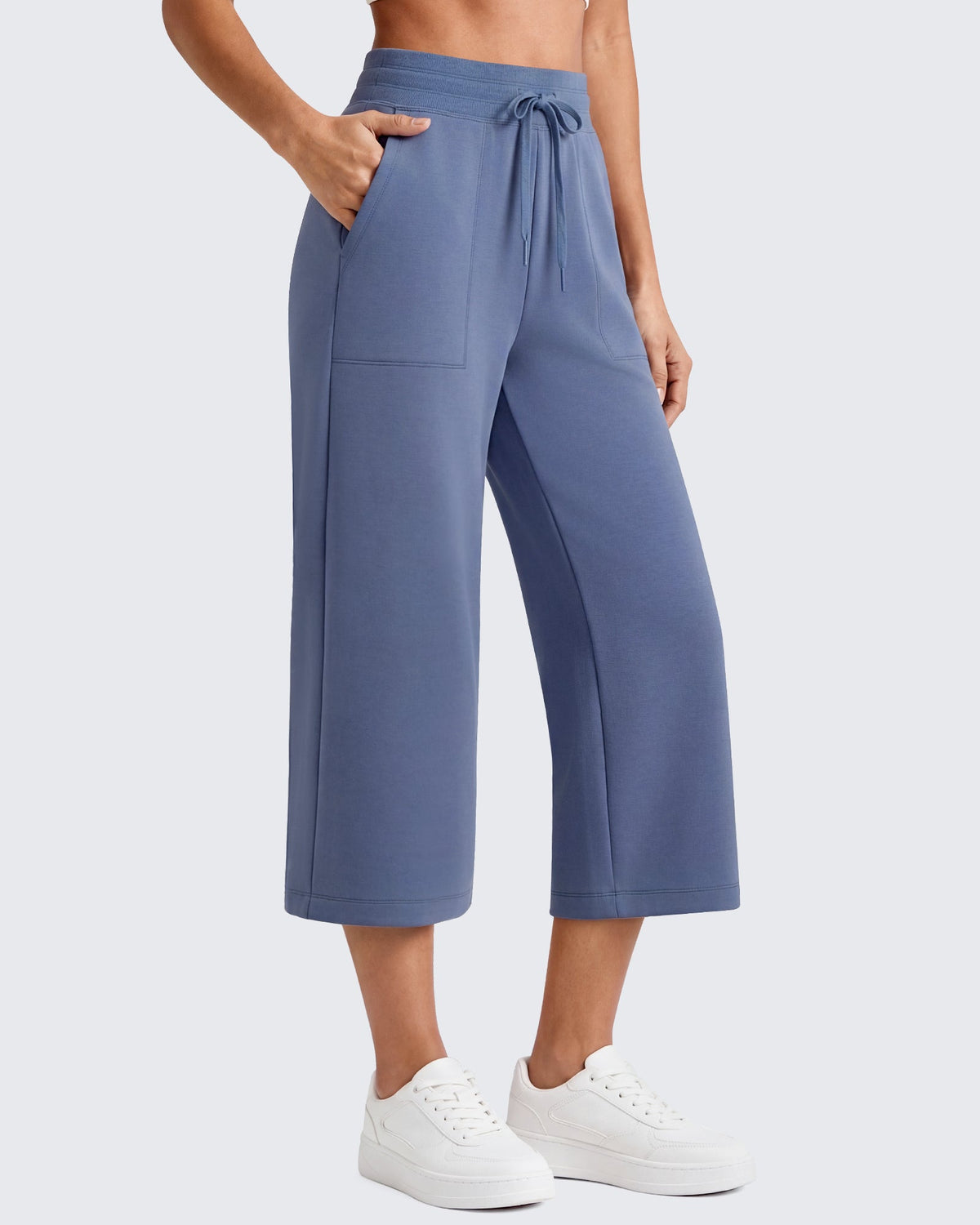 G4Free Smoofit High Waisted Drawstring Wide Leg Capris with Pockets