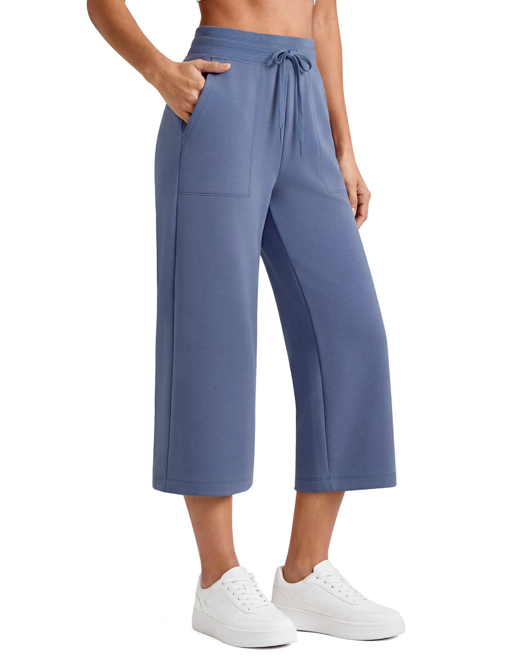 G4Free Smoofit High Waisted Drawstring Wide Leg Capris with Pockets