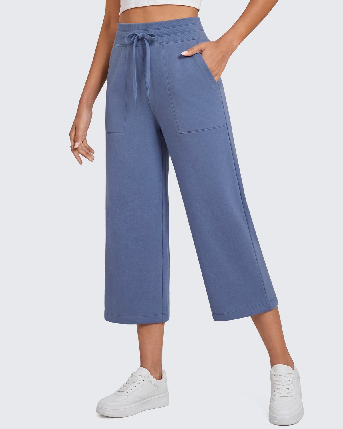 G4Free Smoofit High Waisted Drawstring Wide Leg Capris with Pockets