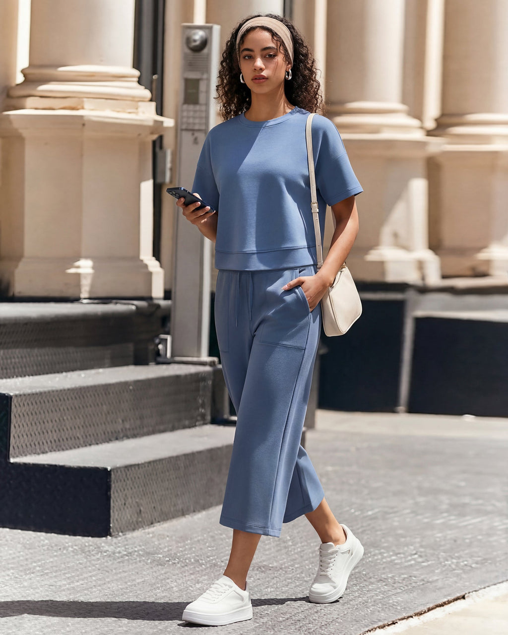 G4Free Smoofit High Waisted Drawstring Wide Leg Capris with Pockets