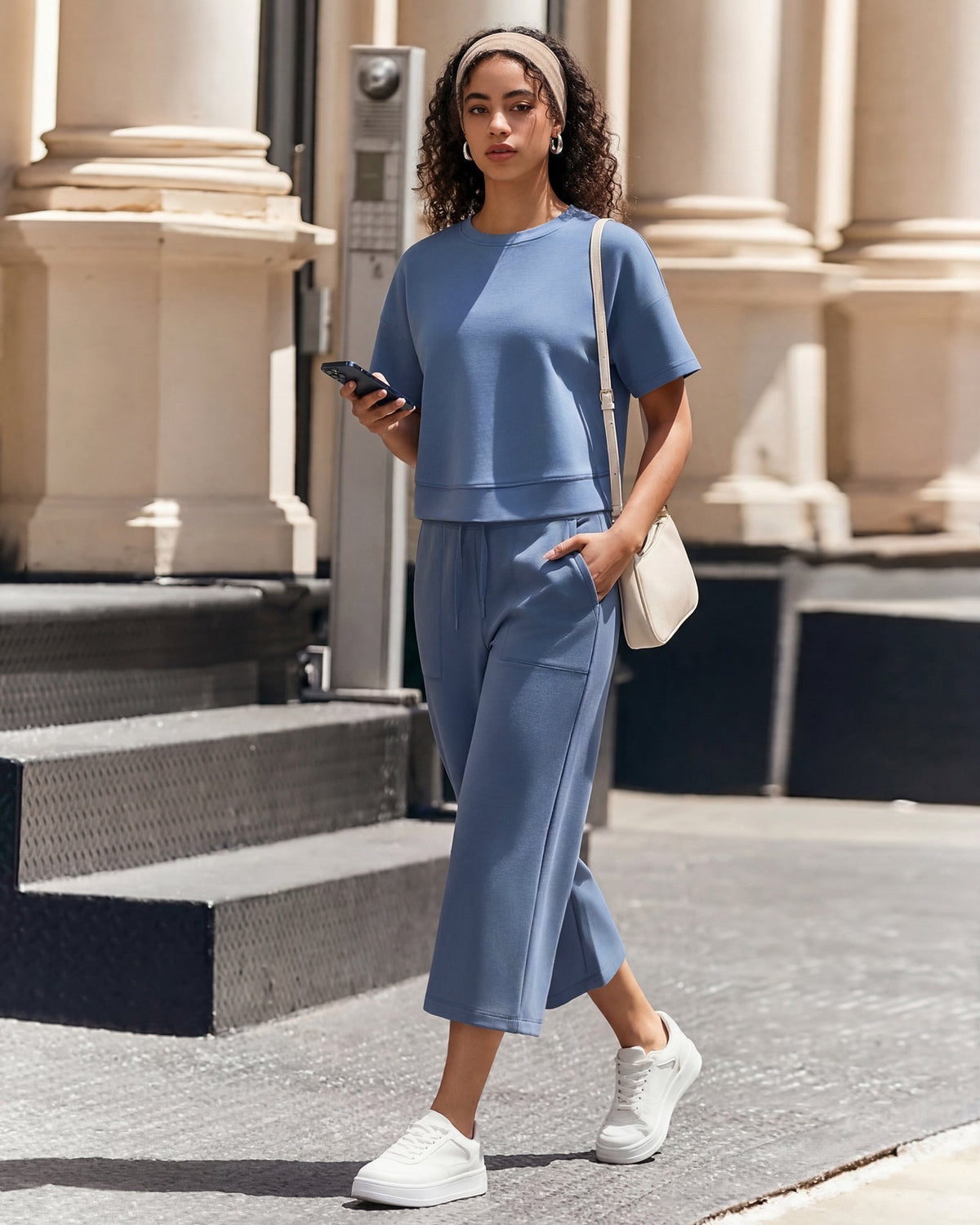 G4Free Smoofit High Waisted Drawstring Wide Leg Capris with Pockets