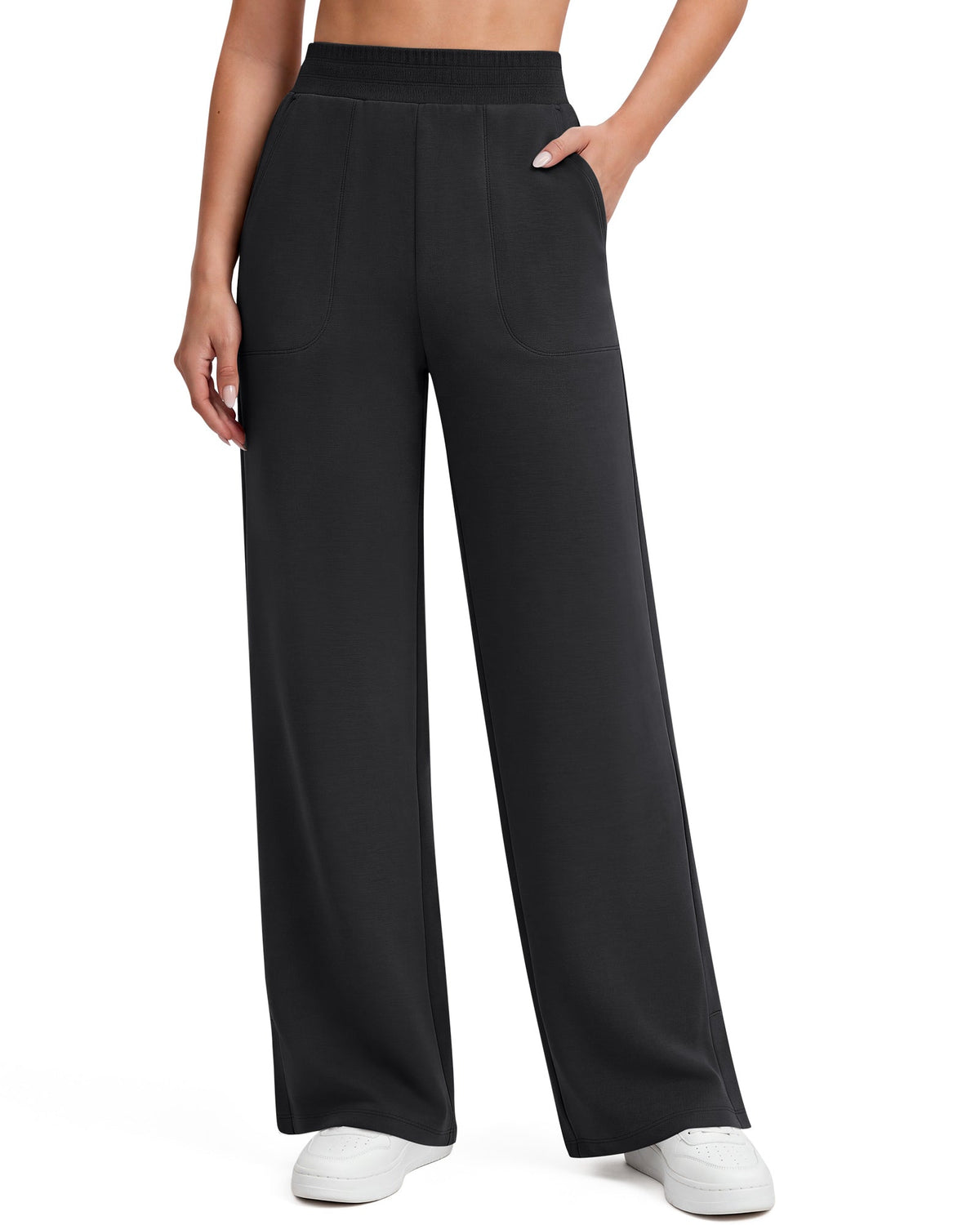 G4Free Smoofit Modal Soft Sweatpants Ribbed Waist Side Slit with Pockets