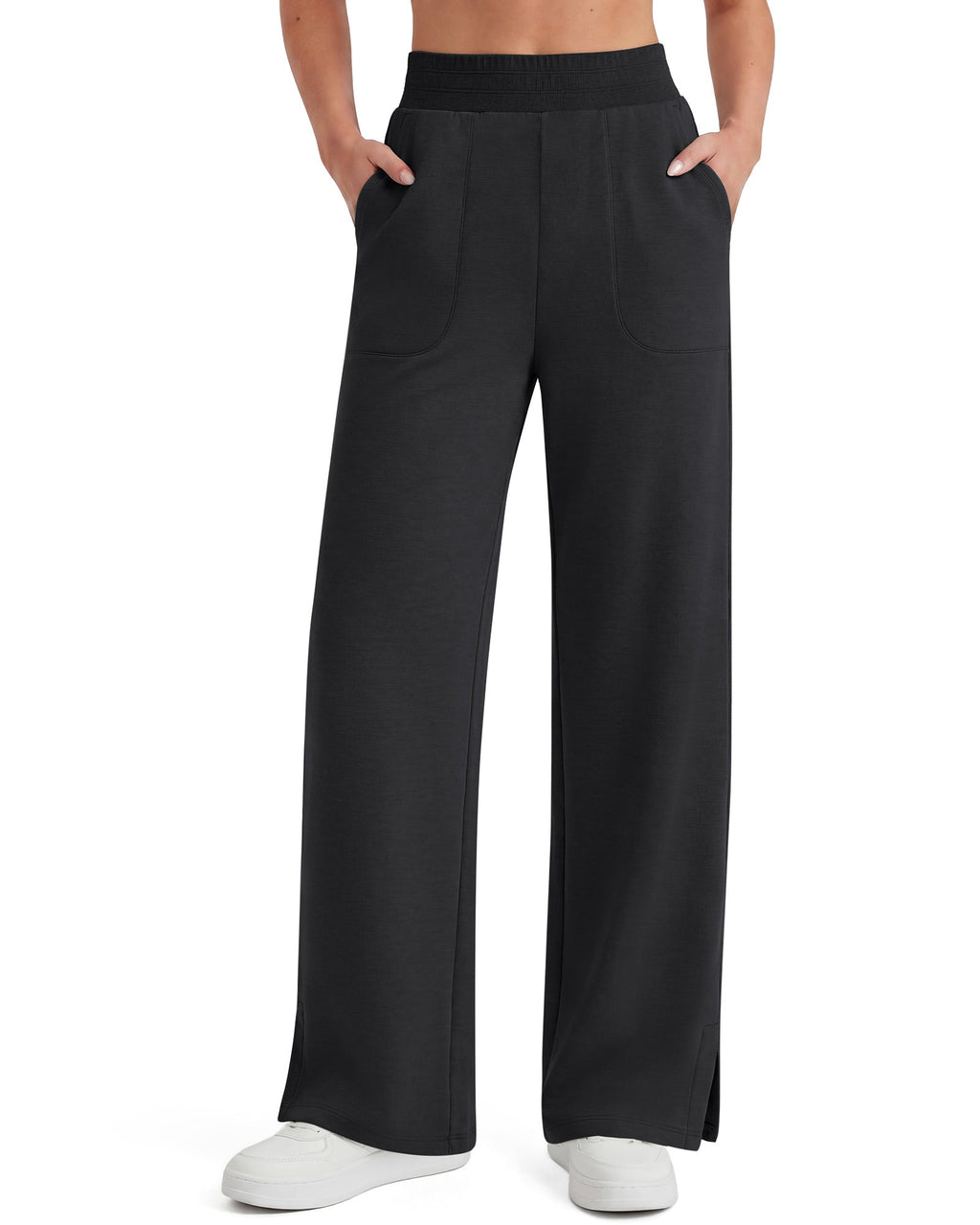 G4Free Smoofit Modal Soft Sweatpants Ribbed Waist Side Slit with Pockets