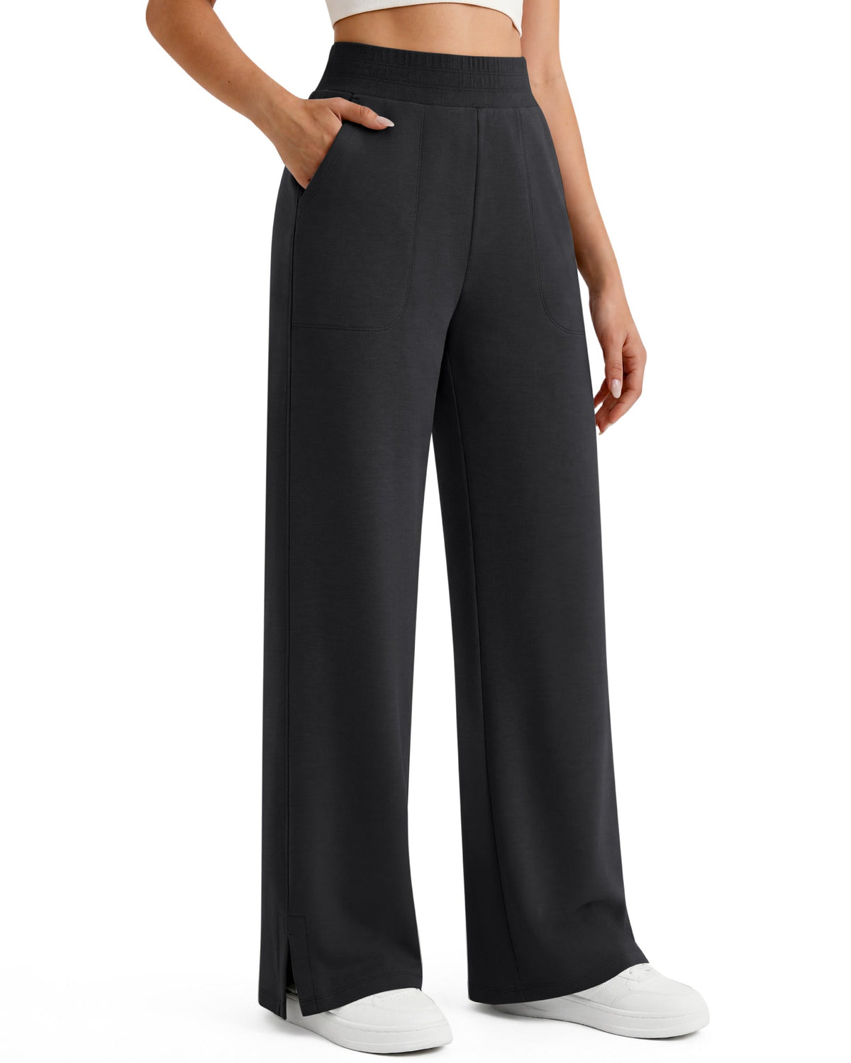 G4Free Smoofit Modal Soft Sweatpants Ribbed Waist Side Slit with Pockets
