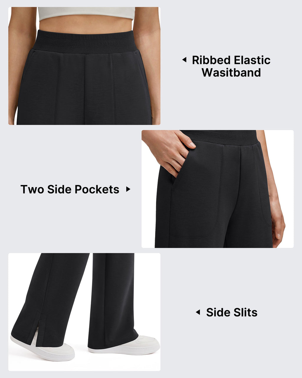G4Free Smoofit Modal Soft Sweatpants Ribbed Waist Side Slit with Pockets