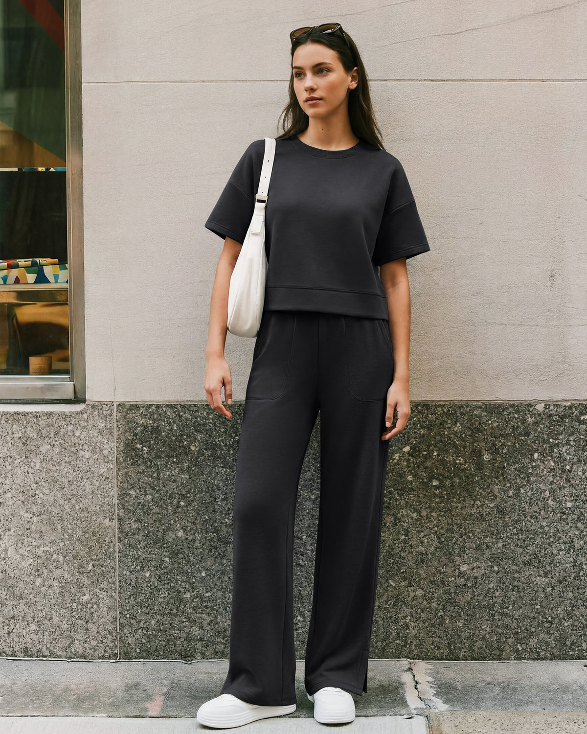 G4Free Smoofit Modal Soft Sweatpants Ribbed Waist Side Slit with Pockets