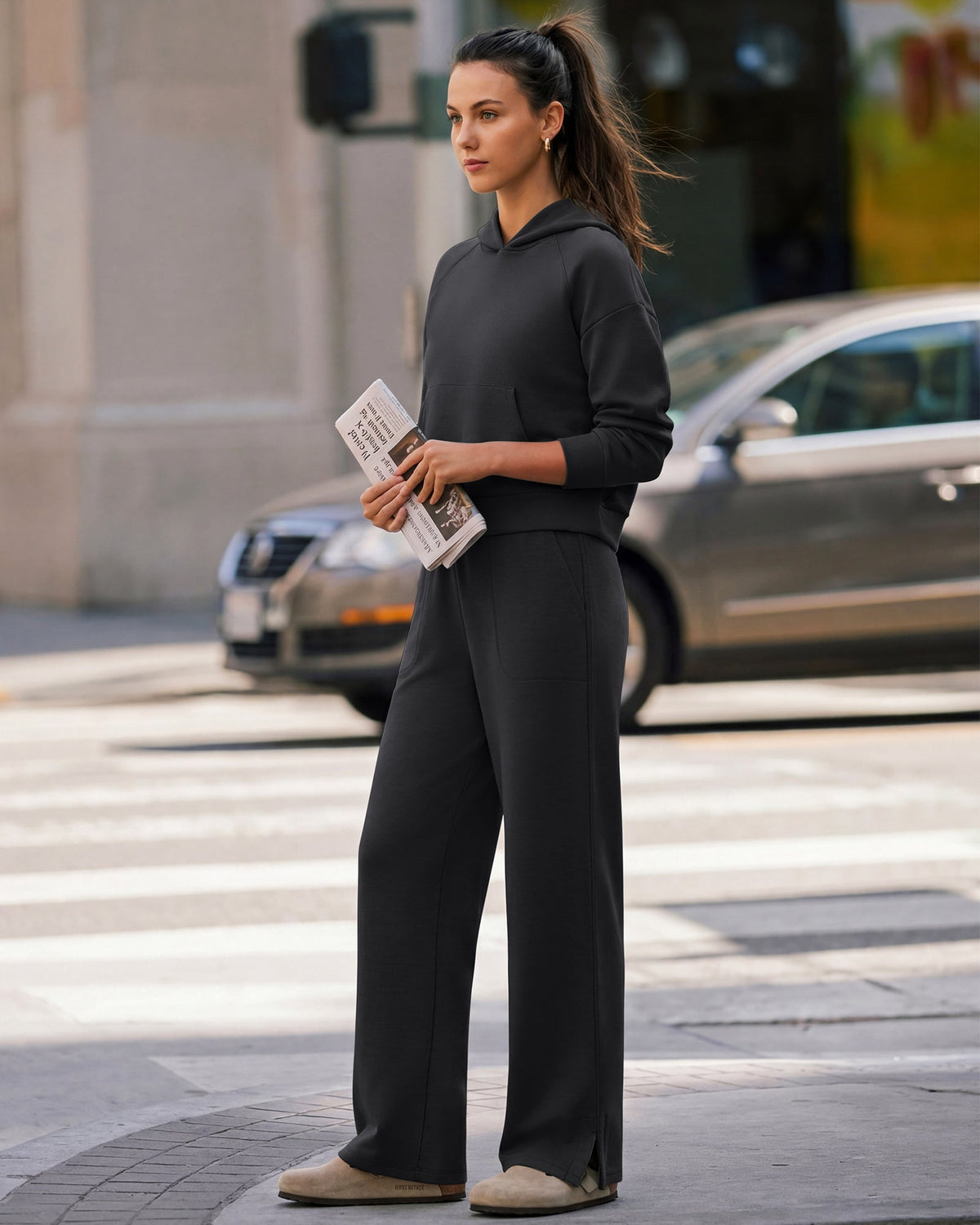 G4Free Smoofit Modal Soft Sweatpants Ribbed Waist Side Slit with Pockets