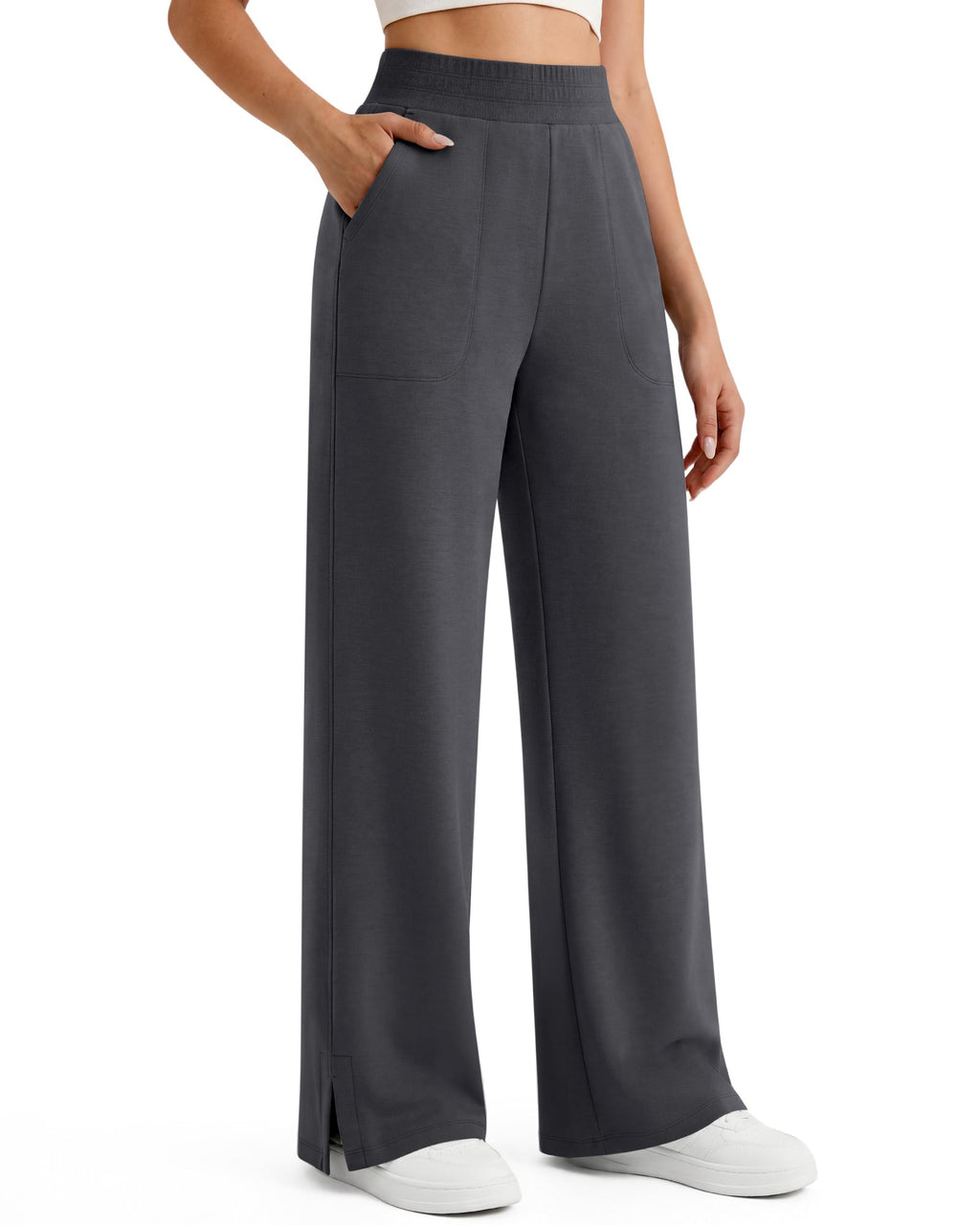 G4Free Smoofit Modal Soft Sweatpants Ribbed Waist Side Slit with Pockets