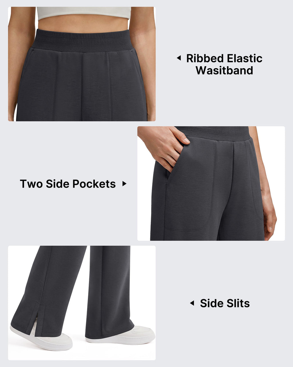 G4Free Smoofit Modal Soft Sweatpants Ribbed Waist Side Slit with Pockets