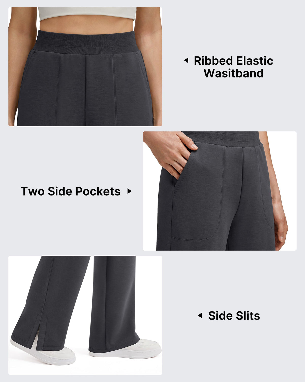 G4Free Smoofit Modal Soft Sweatpants Ribbed Waist Side Slit with Pockets