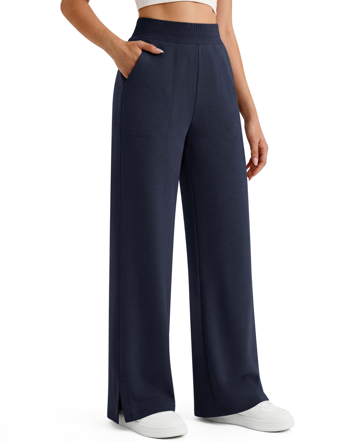 G4Free Smoofit Modal Soft Sweatpants Ribbed Waist Side Slit with Pockets