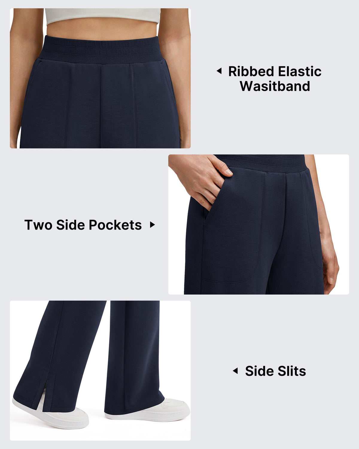 G4Free Smoofit Modal Soft Sweatpants Ribbed Waist Side Slit with Pockets