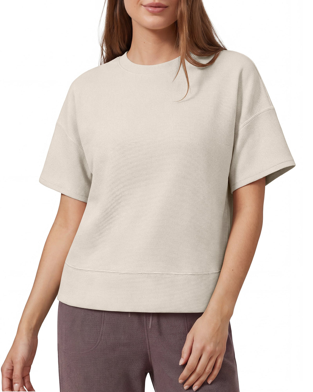 G4Free Soft Waffle Knit Crewneck Tee Breathable Loose Fit