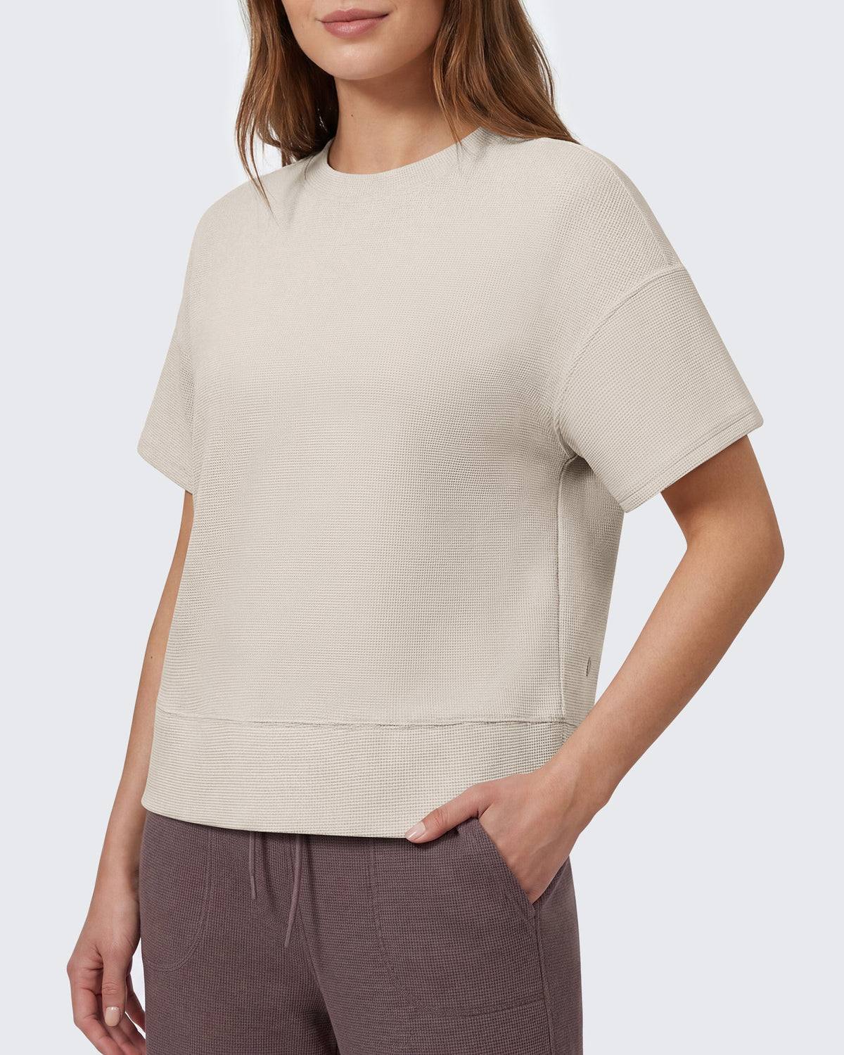 G4Free Soft Waffle Knit Crewneck Tee Breathable Loose Fit