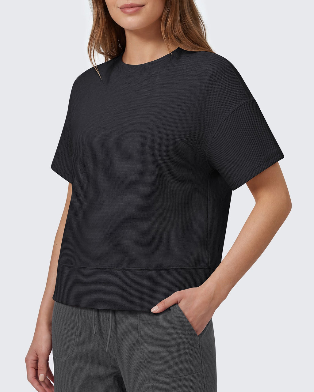 G4Free Soft Waffle Knit Crewneck Tee Breathable Loose Fit