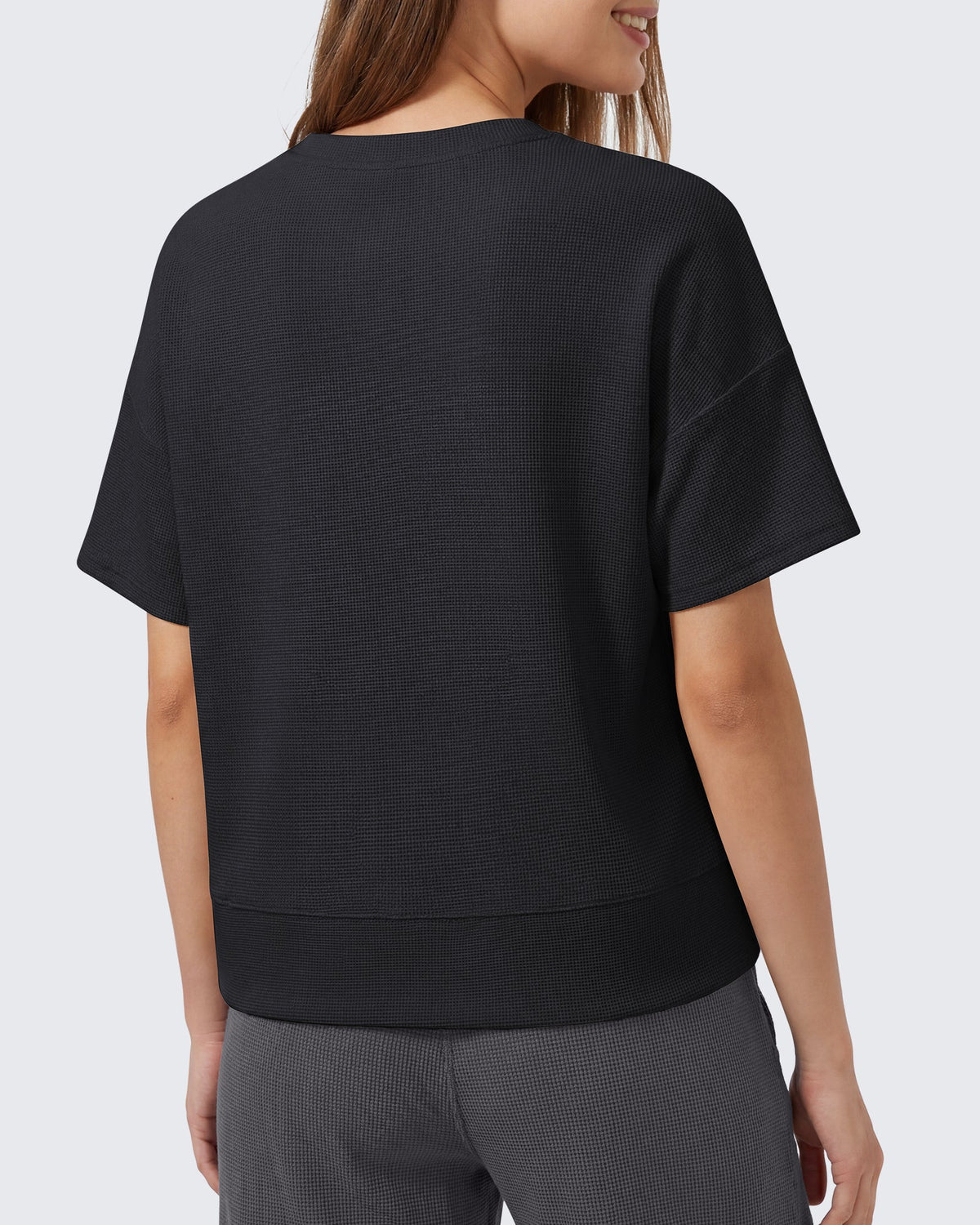 G4Free Soft Waffle Knit Crewneck Tee Breathable Loose Fit
